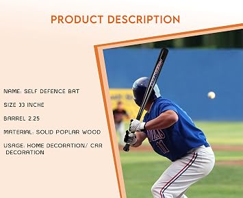 33 Inch Self Defense Baseball Bat Black Barrel & Black Grip Beech Wood/Poplar Wood/Solid Wood for Youth & Adult 18 oz & Barrel 2.25 Inches/only for Self Defense & Home Defense BY Naqqash Sports