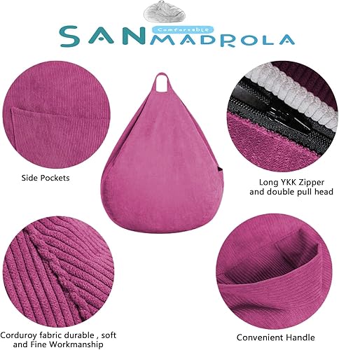Miniatura 6 de SANMADROLA Funda para puf de almacenamiento de animales de peluche (sin frijoles) para niños y adultos. Puf de pana suave de alta calidad para