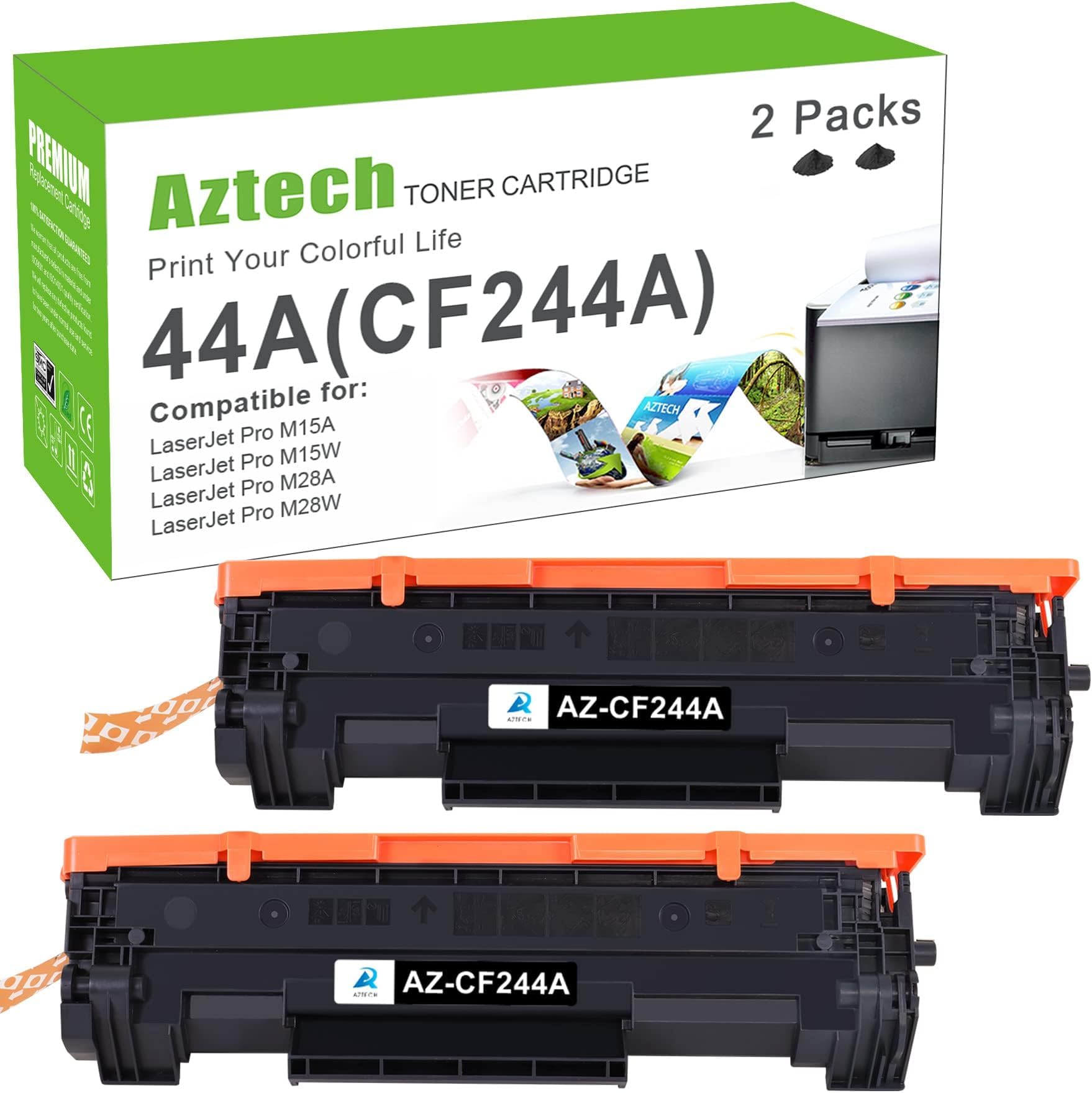 Aztech Compatible Toner Cartridge Replacement for HP 44A CF244A LaserJet Pro M15w M15a M16w M16a MFP M28w M28a M29w M29a M28 M15 M16 M29 (Black,2-Pack)