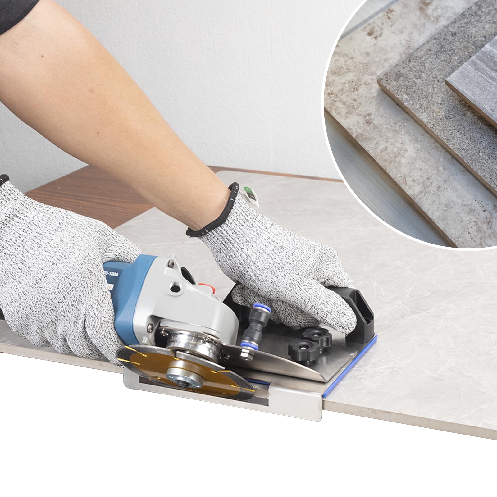 Support pour Meuleuse d'Angle 45° avec Tapis Antidérapant, Réglable pour Meuleuses Type 100, Outil pour Chanfreinage de Carrelage, Céramique et Pierre
