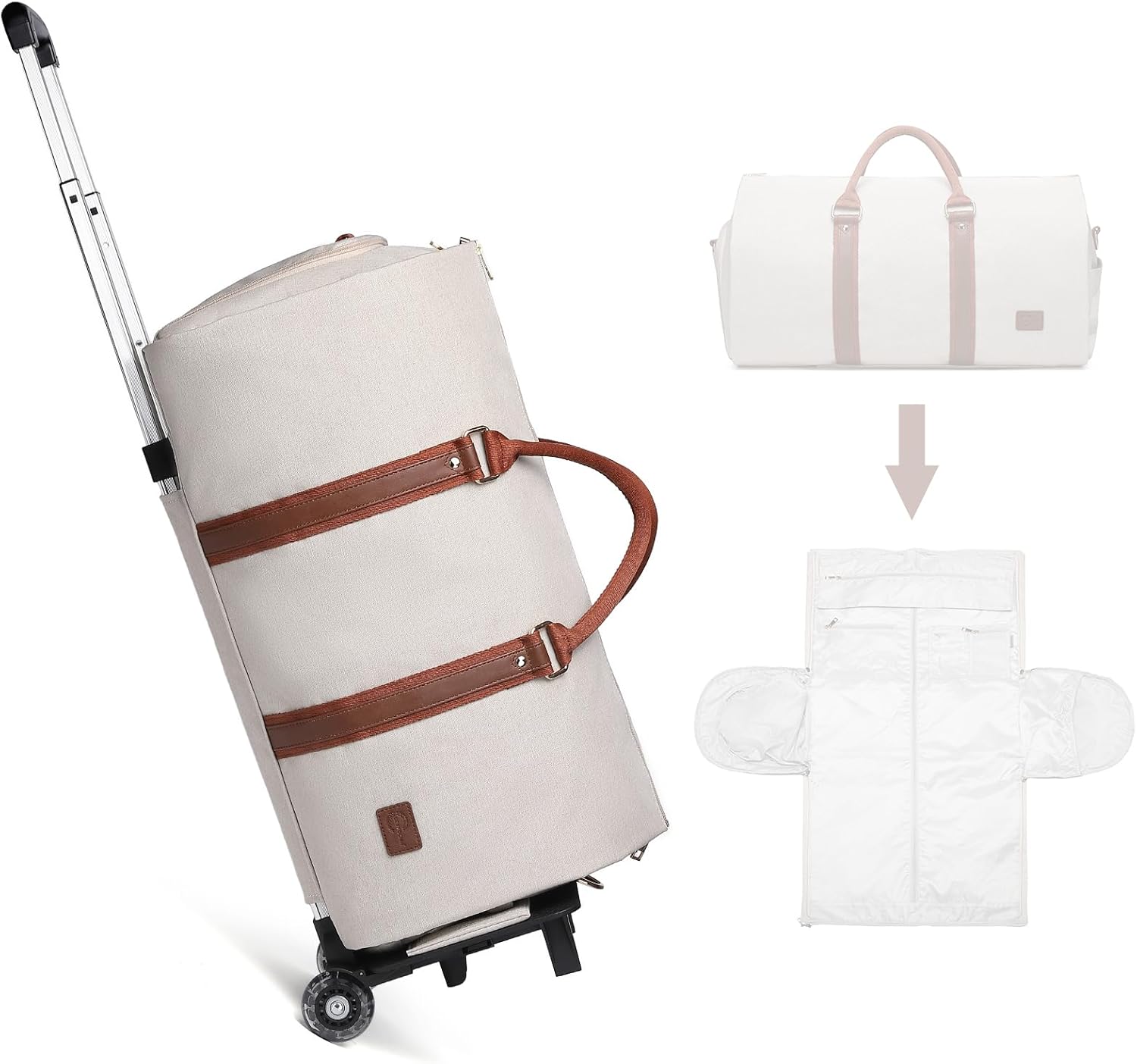 seyfocnia Rolling Garment Bag with Wheels,Wheeled Garment Bag Duffle Bag for Travel with Wheels Overnight Bags for Women with Wheels Garment Bag Suitcase Garment Duffle Bag-Beige