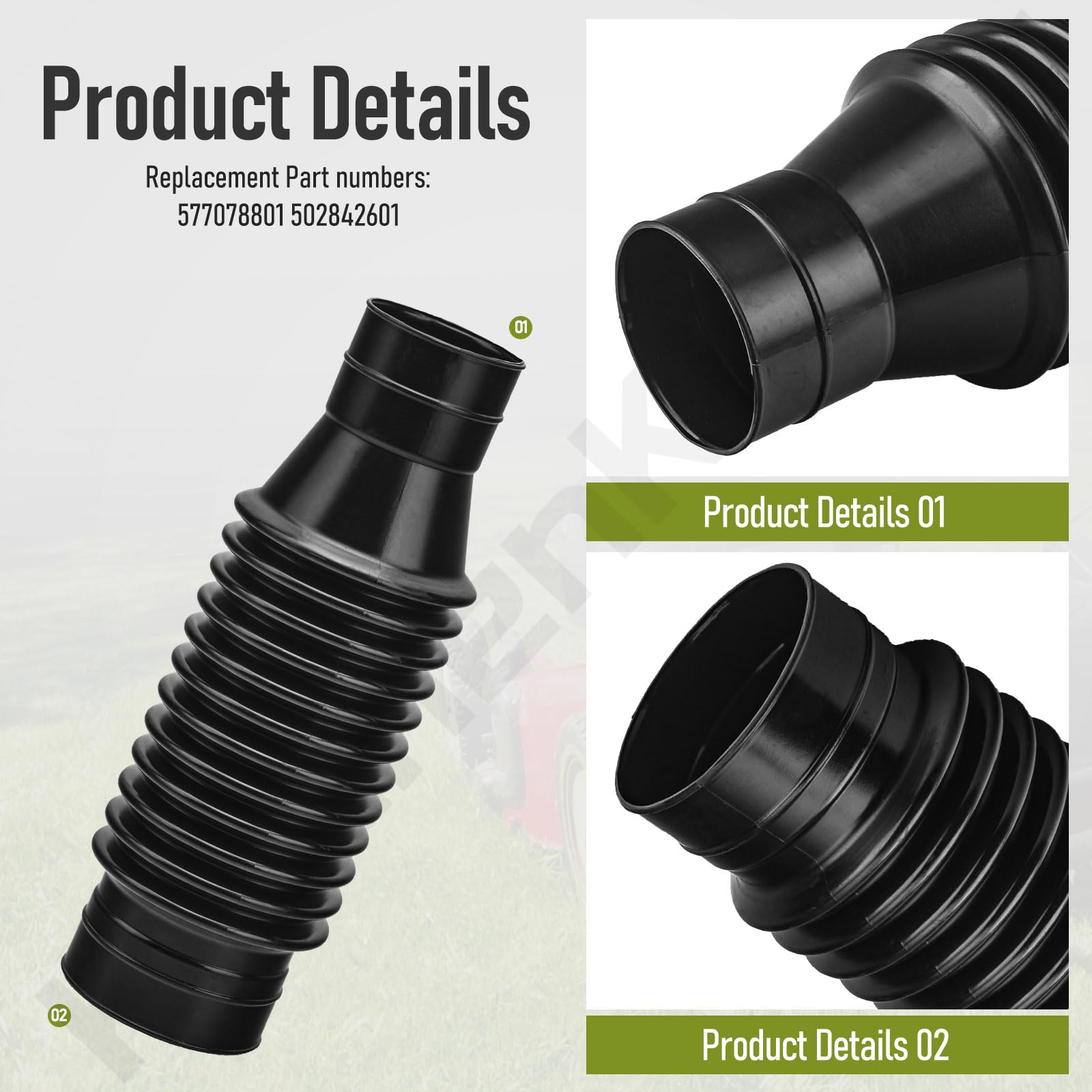 KitchenKipper 577078801 - Tubo flexible para soplador de hojas compatible con Husqvarna 502842601, 350BT, 350BF y modelos 150BT (2007-2020)