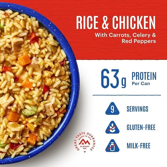 Mountain House Freeze-Dried Rice and Chicken with Carrots, Celery & Red Peppers #10 Can 54 Total Servings (6 Cans, 9 Servings Each) Gluten-Free, Dairy-Free Emergency Survival Canned Food Long-Term Storage Meal for Camping & Hiking Made in USA