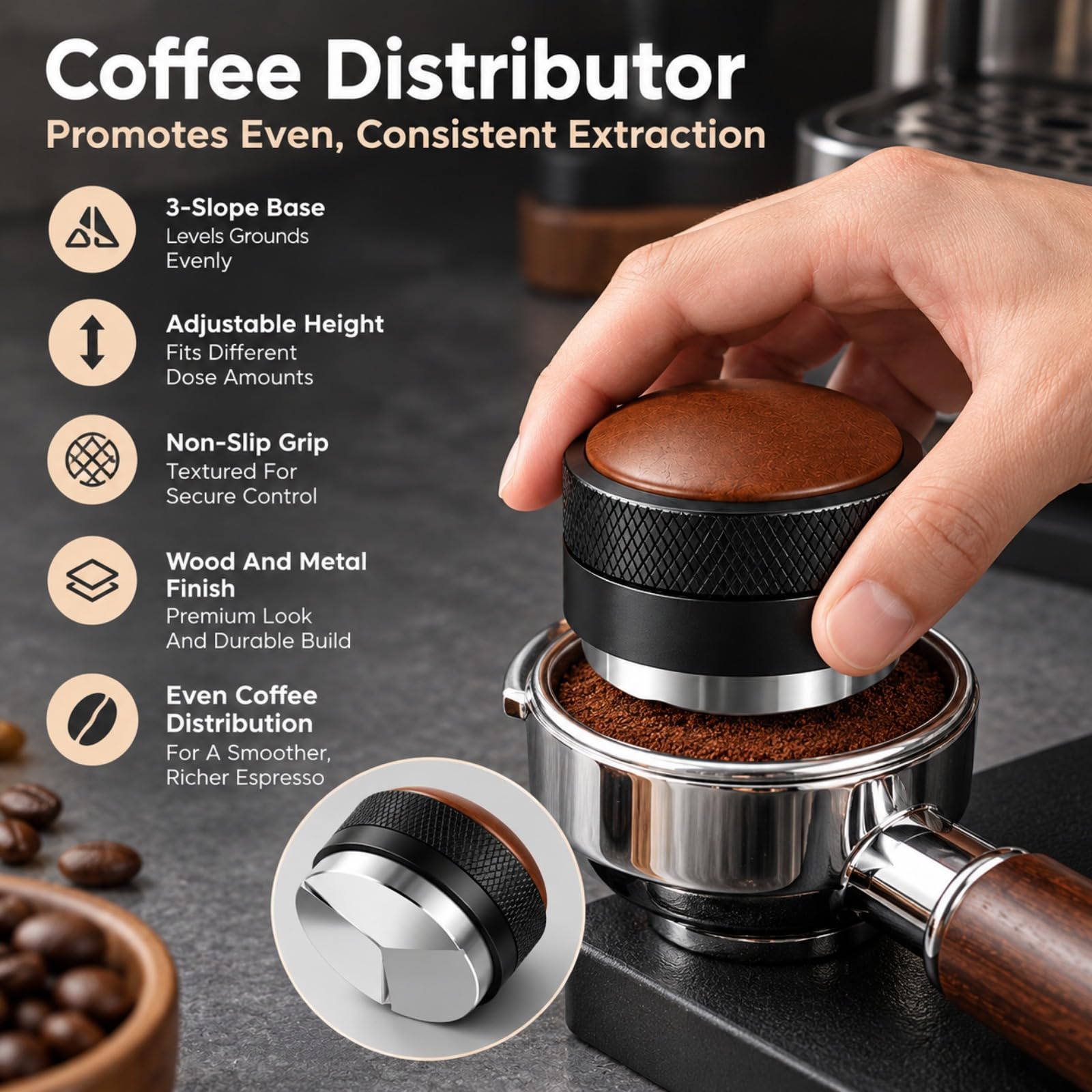 51 mm Espresso Tamper Set, Federbelastet mit Tamping Station (51MM)