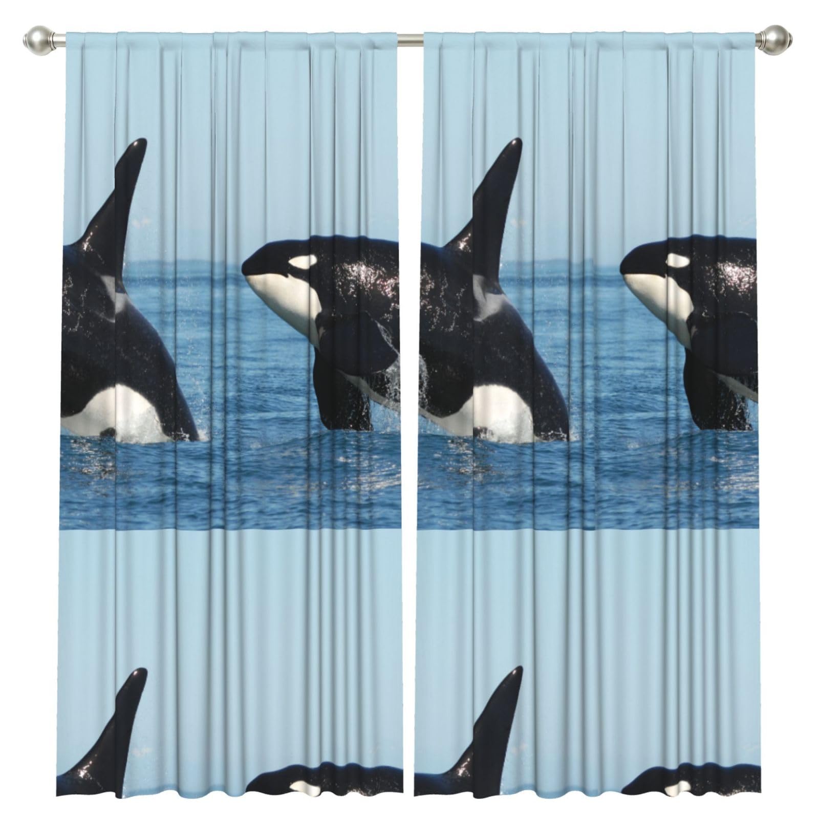 InOmak Killer Whale Printed, 2 Panels Window Curtains 52 x 84 Inch Blackout Curtains for Living Room Bedroom