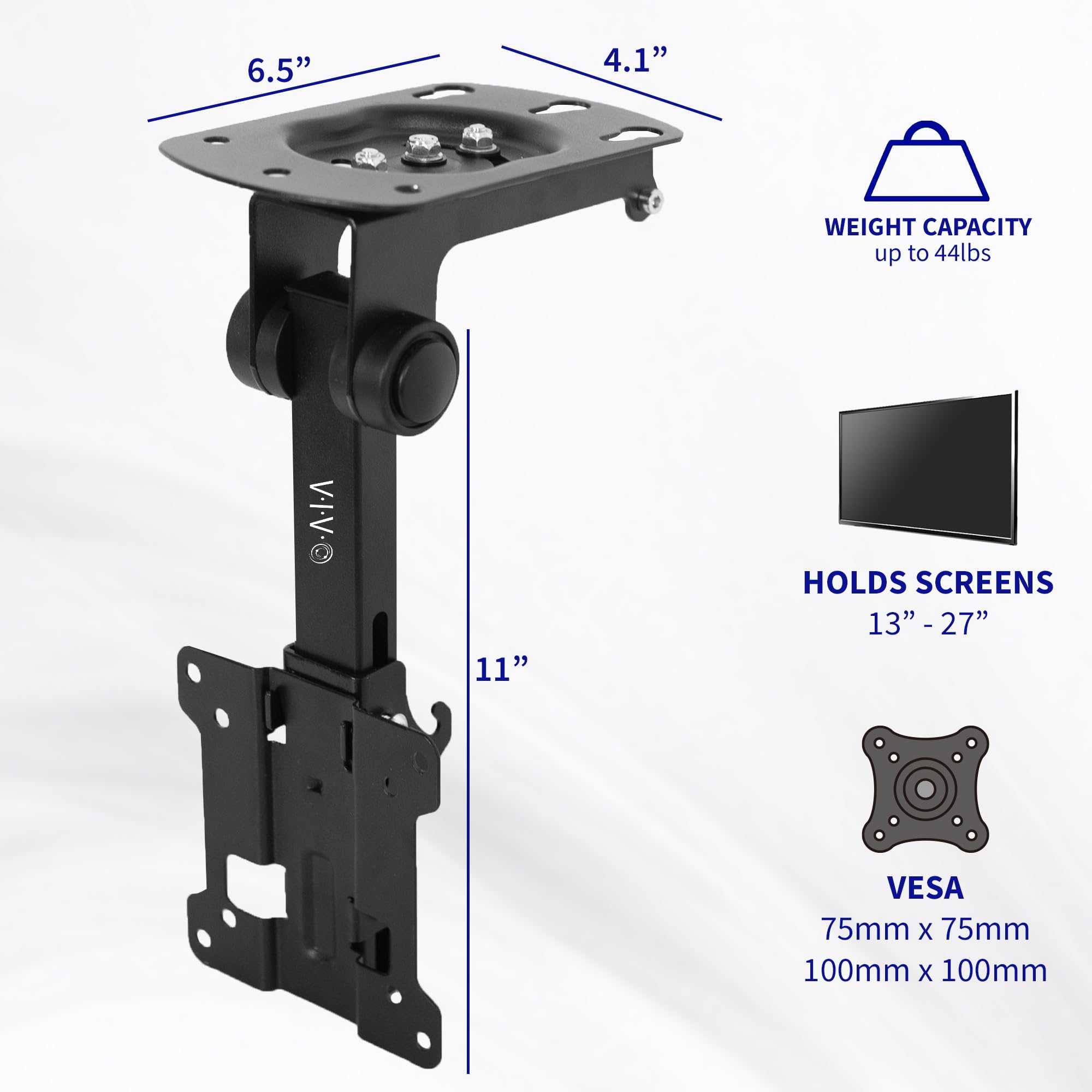 VIVO Ręczny uchwyt sufitowy do płaskich ekranów od 13 do 68.6 cm, składany pochyły dach i montaż pod szafką do telewizora LCD i monitorów, MOUNT-M-FD27
