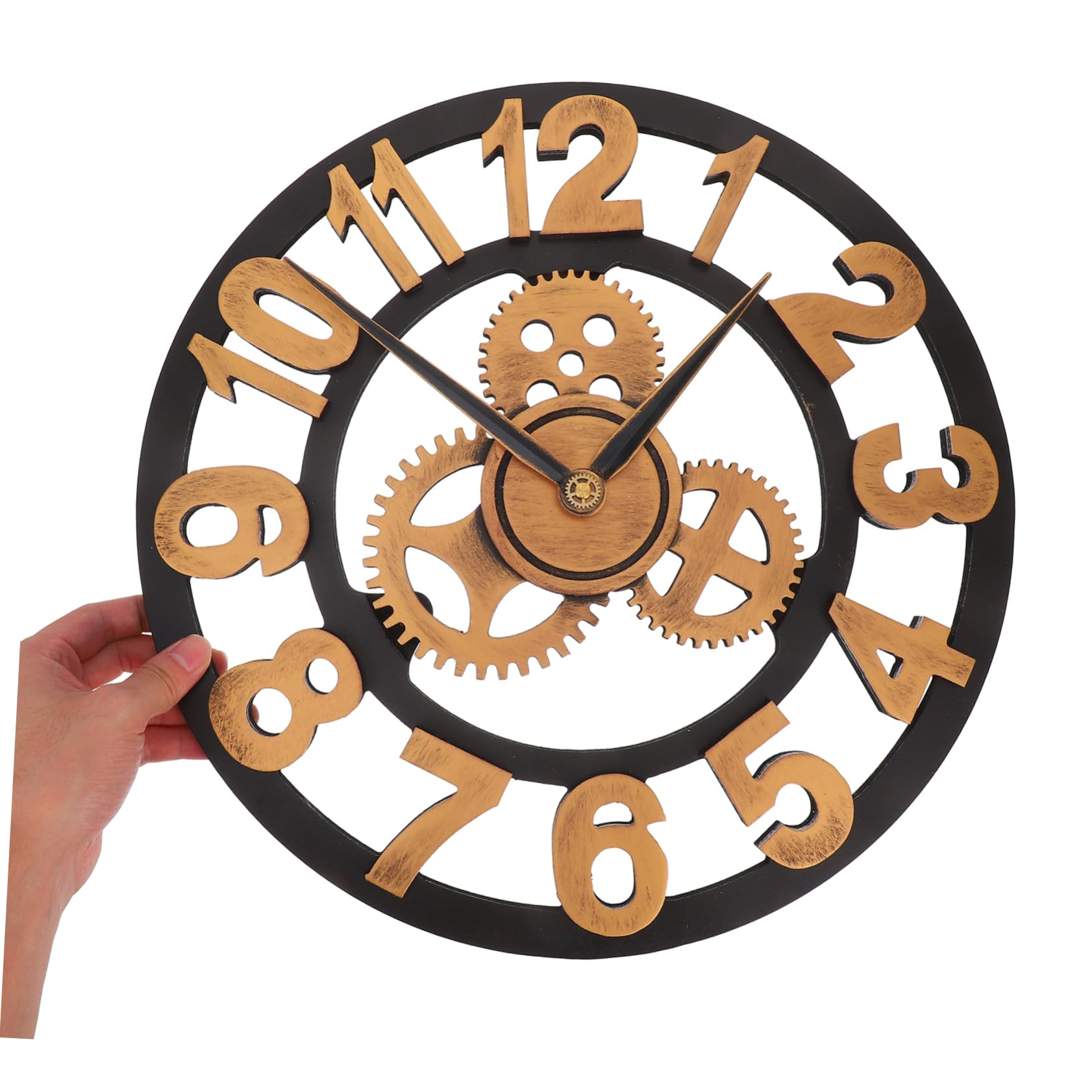 Cabilock Reloj de Pared Decorativo Industrial de Madera Engranajes, Silencioso y Fácil de Limpiar, Adecuado para Hogar u Oficina