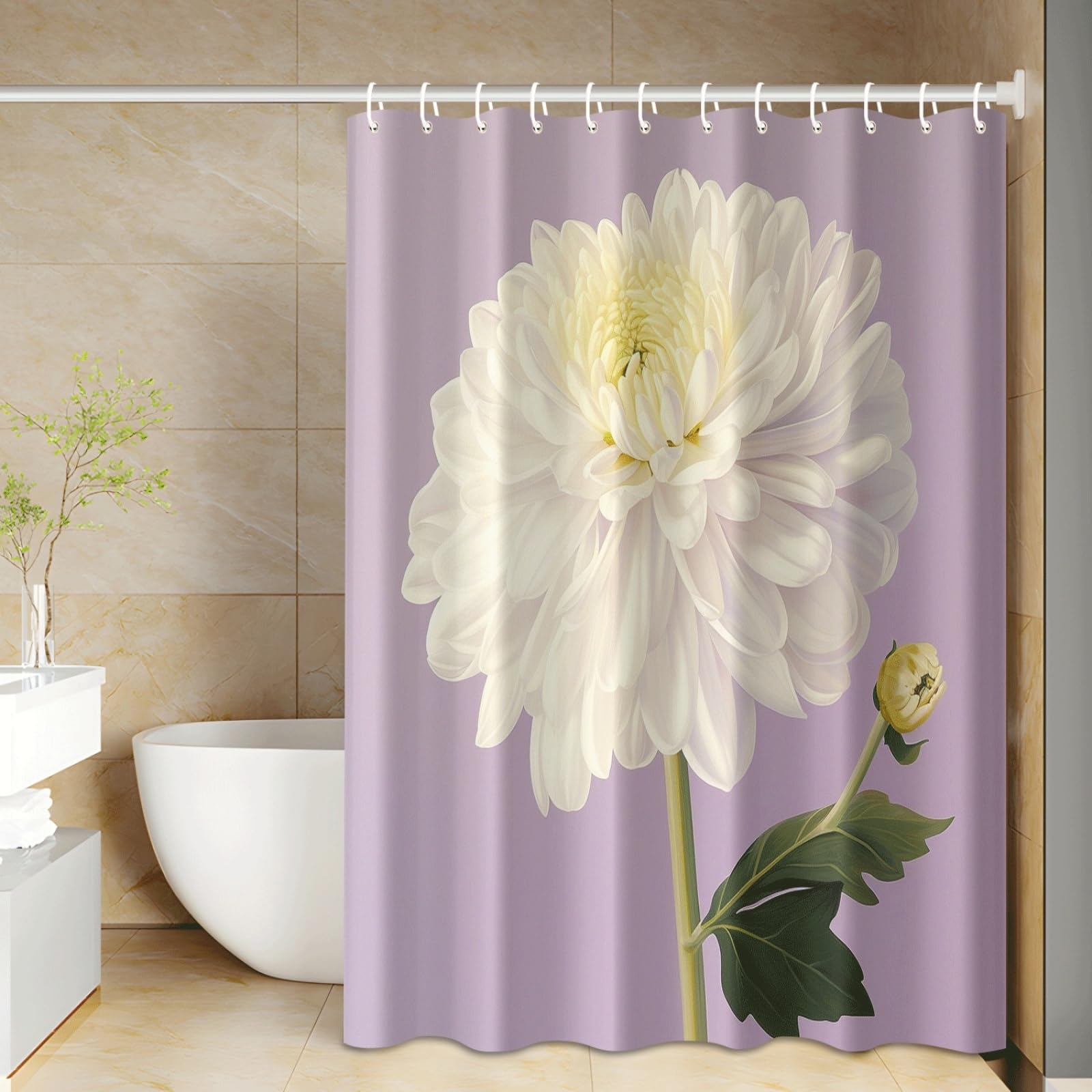 Shower Curtain Purple Yellow Mould Resistant Shower Curtains for Bathroom Washable Polyester Bathroom Curtains Decor Wet Room Quick Dry Anti Mould Bath Curtain with 12 Hooks 120x180cm