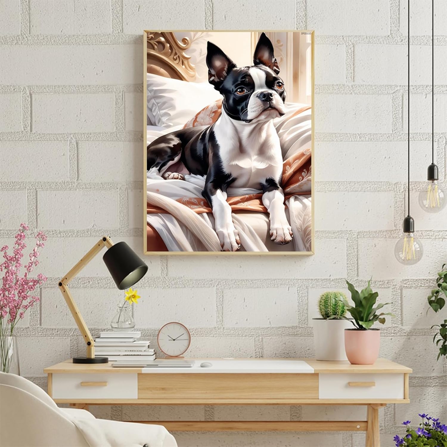 IPISSOI DIY 5D Watercolor Animal Diamond Painting by Number Kits, Boston Terrier Crystal Rhinestone Diamond Embroidery Paintings Dog Pictures Arts Craft for Home Wall Decor 12x16inch