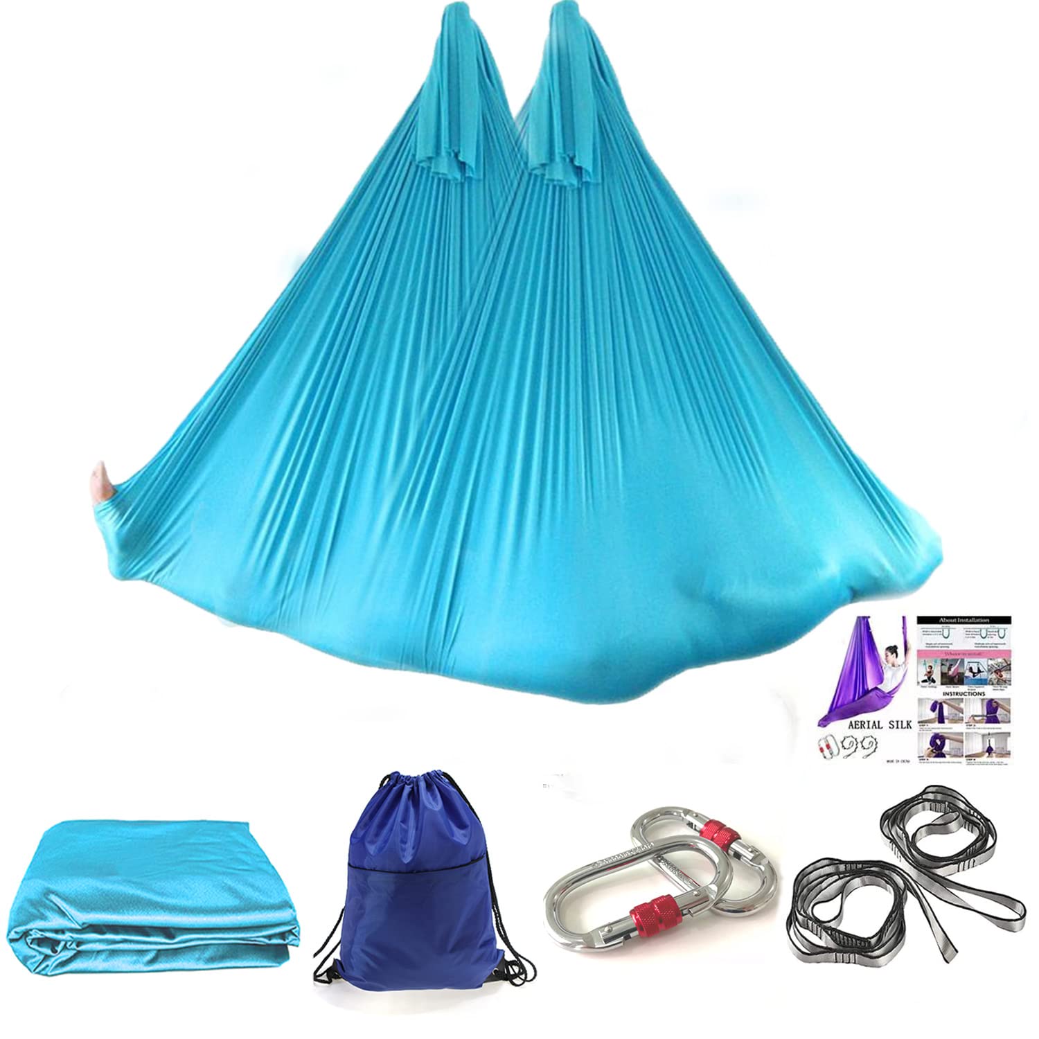 PFONB Aerial Silks - Premium Aerial Yoga Hammock Swing 5.3 x 3 Yards for Antigravity Yoga, Inversion Exercises, Improved Flexibility Core Strength - Daisy Chains, Carabiners and Pose Guide Included