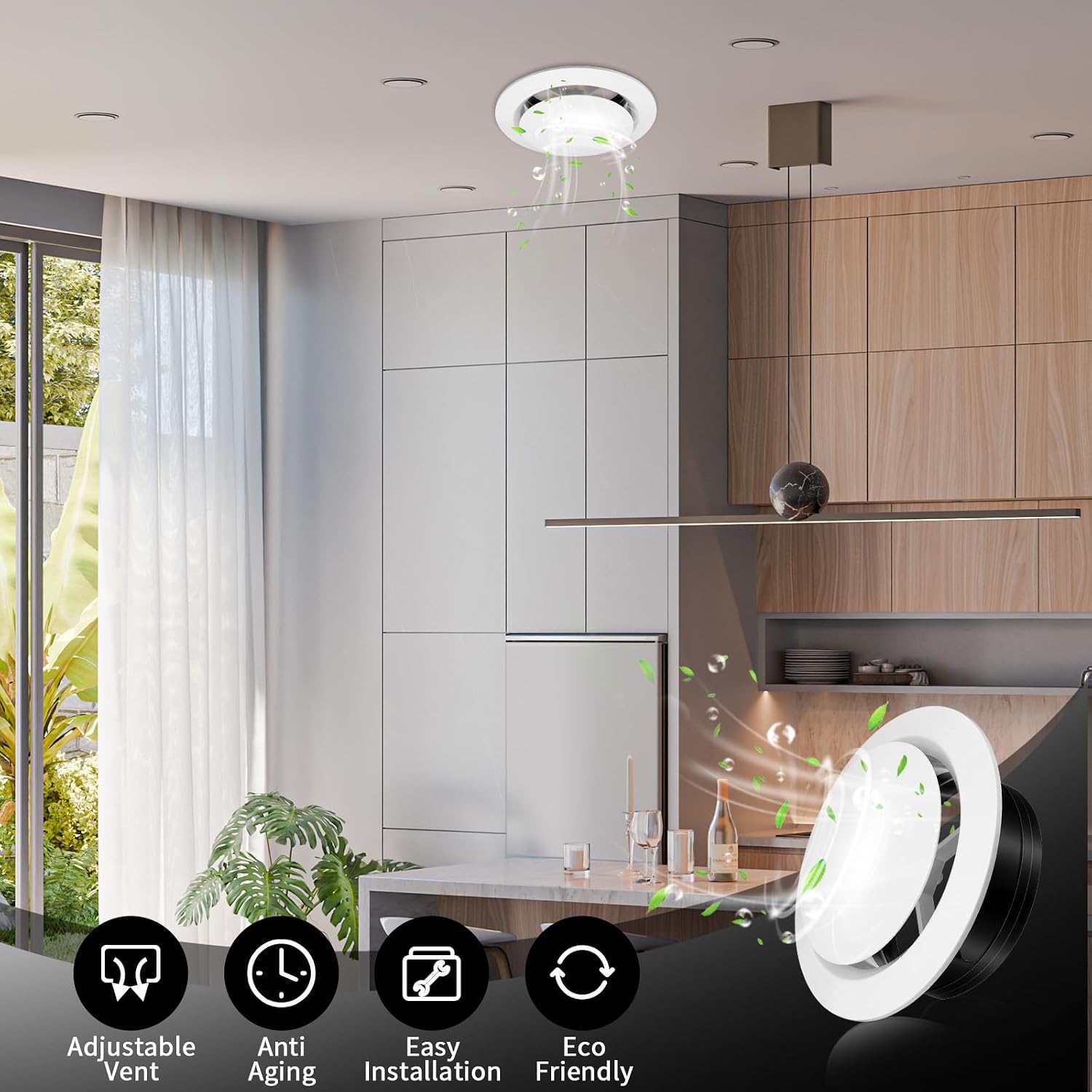 Kifmurase 4Pcs 6 Inch Soffit Vent, Adjustable Air Vent Cover, ABS Round Ceiling Vents, White Round Ceiling Diffuser for Living Room, Attic, Bathroom, Kitchen, Ventilation Use
