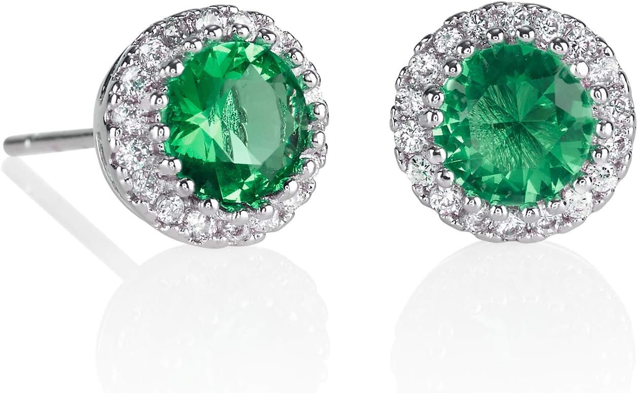 Namana Halo Stud Earrings with White or Coloured CZ. Available with Blue, Green, Red, Light Blue or Clear Stones in Silver, Gold and Rose Gold