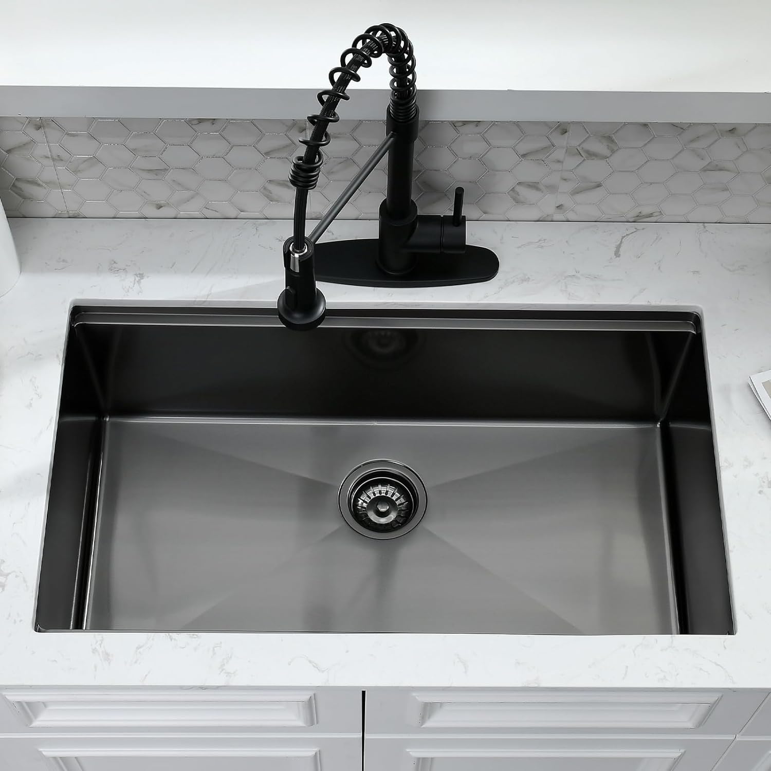 30 Inch Black Undermount Kitchen Sink - 30x16 Black Stainless Steel Undermount Sinks 10 Inch Deep Single Bowl Kitchen Sink Workstation with Accessories