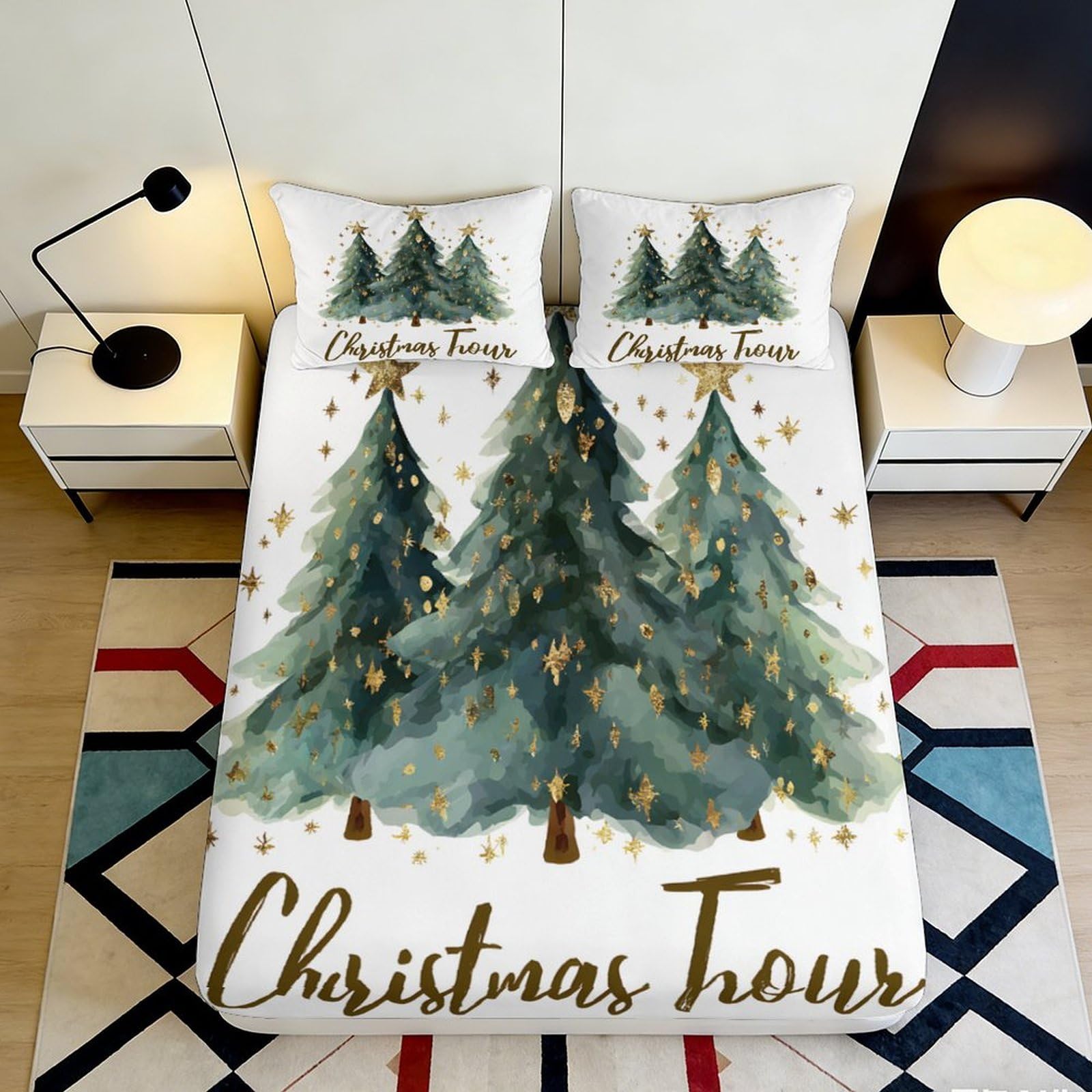 Ctjqhvmx Style-10 3D Printed Christmas Tree Fitted Sheet Microfiber Deep Pocket Elastic Hem Christmas Tree Mattress Fitted Cover Washable Bedding 90X200x25cm 90X200x25cm
