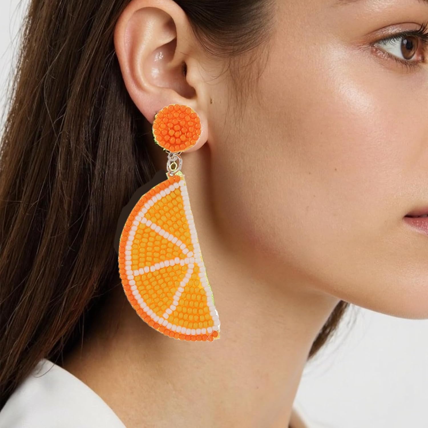 Fruit Earrings for Women Orange Lemon Beaded Drop Earrings Cute Beaded Fruit Dangle Earring Boho Summer Beach Jewelry - Image 5