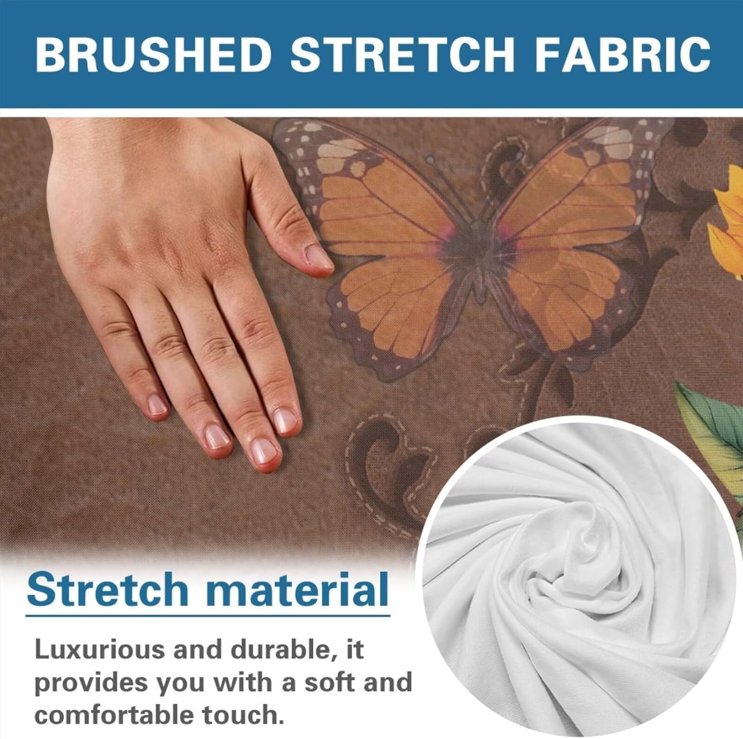 Butterfly Sunflower Leather Texture Print Chair Cover for Recliner 4-Pieces Stretch Slipcover Set Non Slip Reclining with Storage Pockets Furniture Protector Washable for Living Room