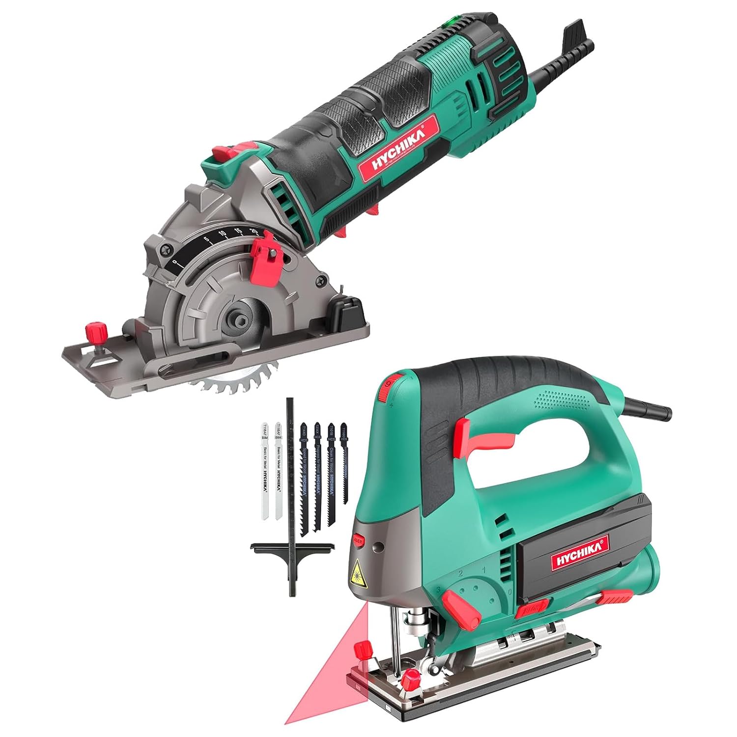 HYCHIKA 6.7A Jig Saw, 4A Mini Circular Saw with 3 Blades, 2-Tool Power Tool Combo Kit