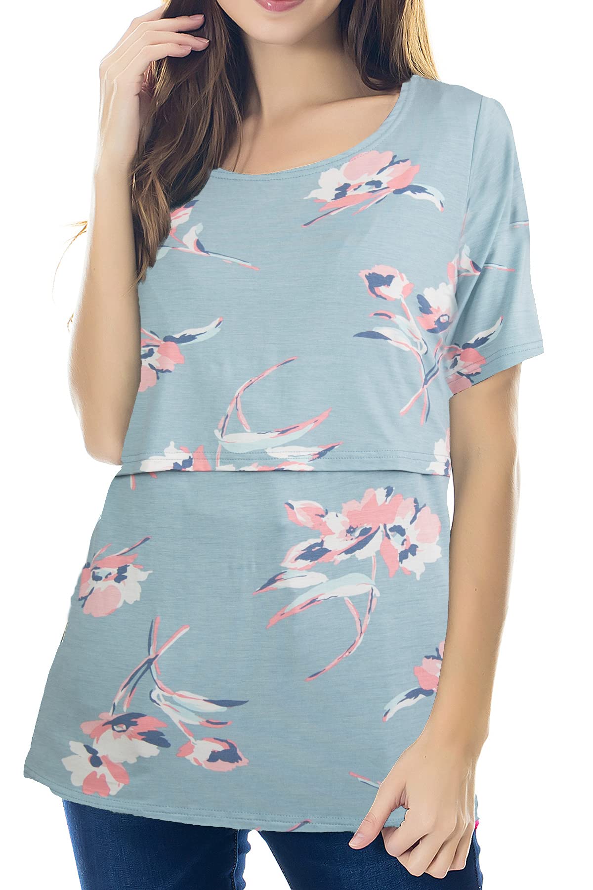 SmallshowWomen's Nursing Tops Short Sleeve Breastfeeding Clothes