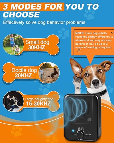 Miniatura 6 de Dispositivo antiladridos, dispositivo de control de ladridos mejorado para perros con 3 niveles de sensibilidad y frecuencia ajustables, herramienta