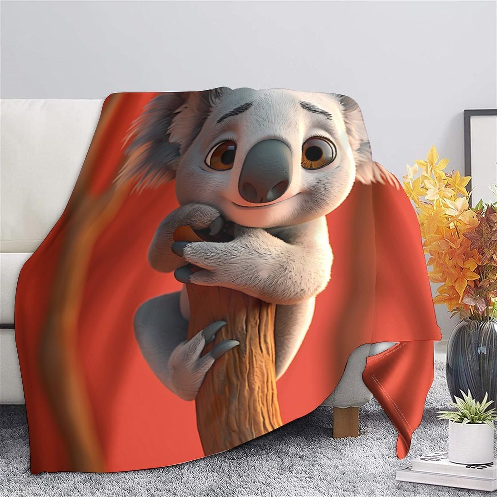 Estampado 3D Koala Dibujo Animado Manta térmica Microfibra Ropa de Cama Transpirable Animated Animal Manta térmica Anti-Bolitas para jóvenes en frío 50x60inch(127x152cm)
