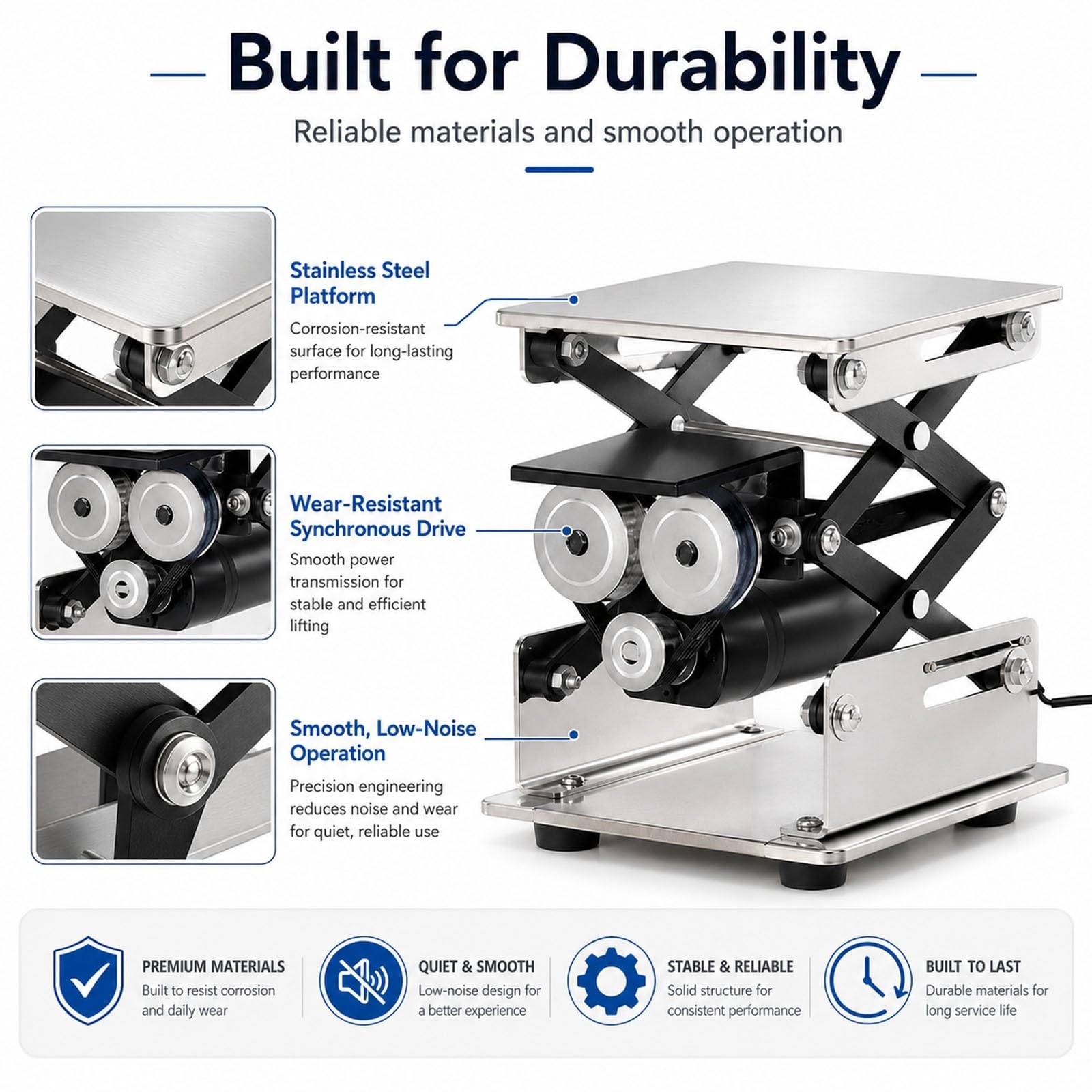 Plataforma Elevadora Eléctrica De Laboratorio Con Gato Hidráulico - Soporte De Tijera De Laboratorio De Acero Inoxidable Con Control, Mesa Elevadora De Precisión Con Capacidad De Carga(150x150mm)