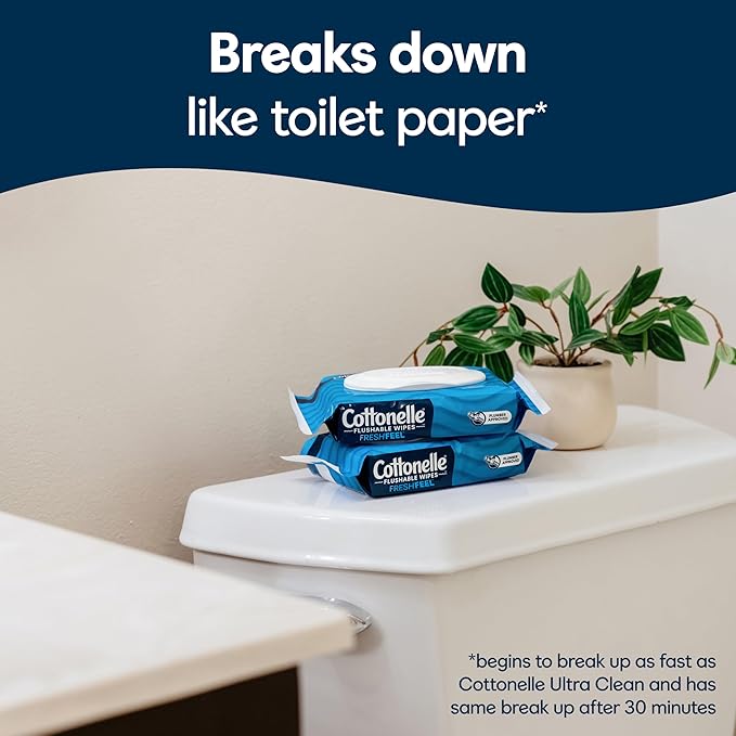 Cottonelle Fresh Feel Flushable Wet Wipes, Adult Wet Wipes, 8 Flip-Top Packs, 42 Wipes Per Pack