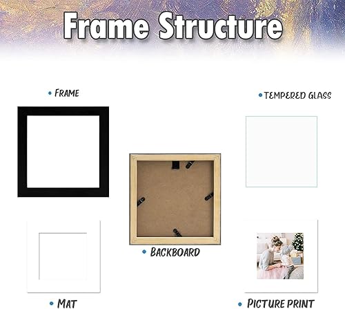 Miniatura 3 de AUEAR, Marco cuadrado de 6 x 6, madera maciza y vidrio de alta definición, para fotos de 4 x 4 con paspartú o de 6 x 6 pulgadas sin paspartú, para
