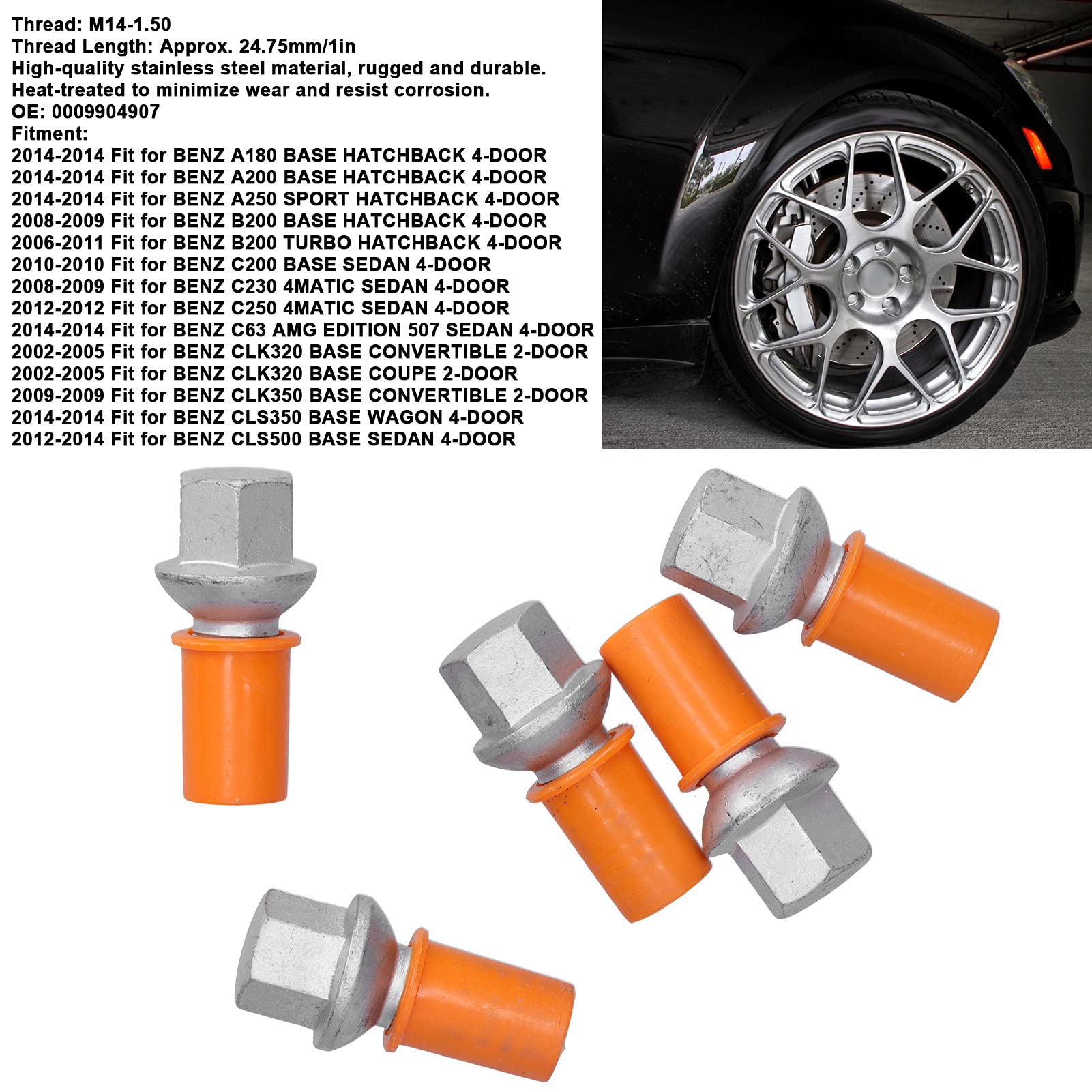 Amazon.com: Yctze 5pcs M14-1.50 Wheel Lug Bolts 0009904907  