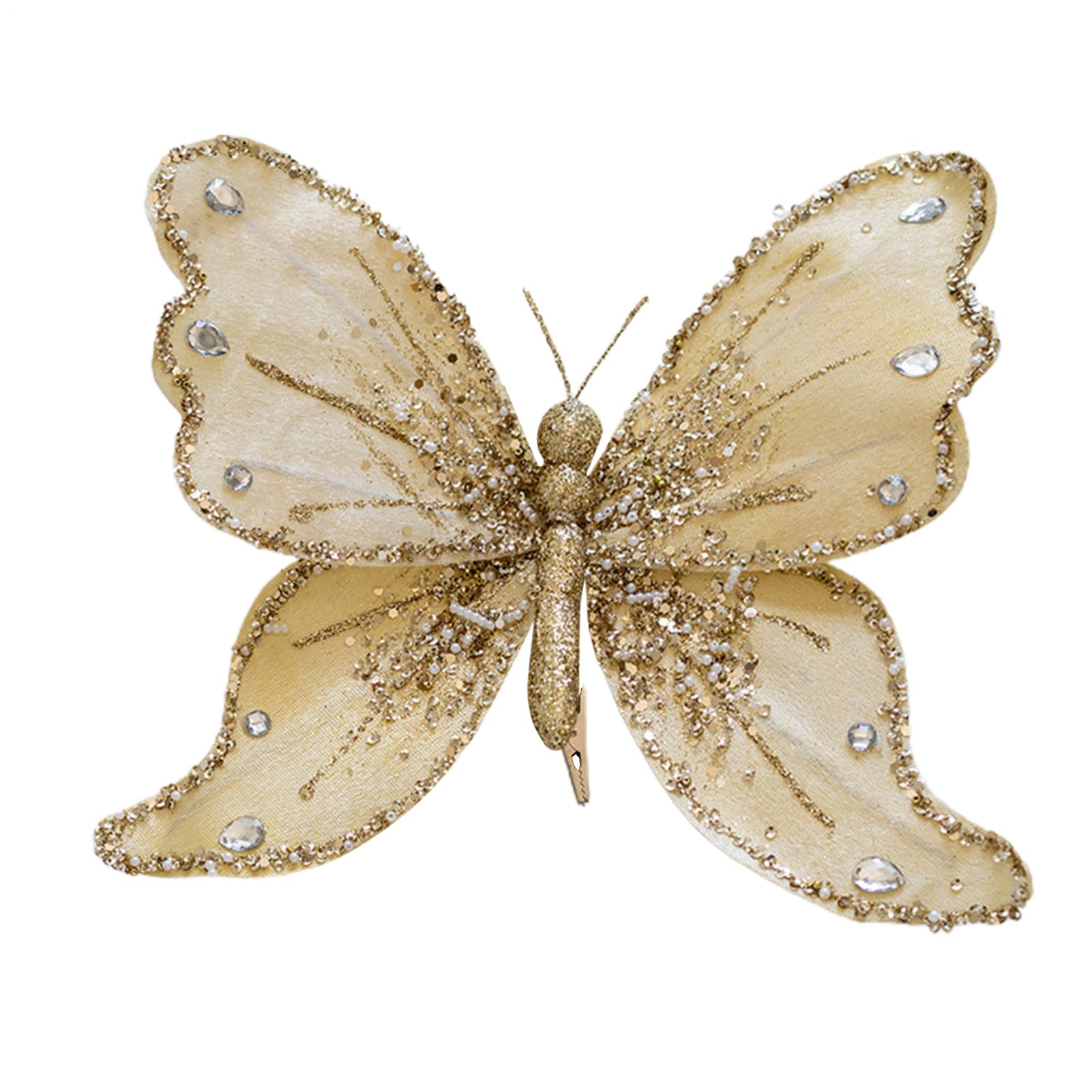 Decoración navideña de mariposa con purpurina,Adornos navideños de mariposa de tela | Adorno de árbol de Navidad de mariposa con simulación de purpurina | Accesorios de ramo de flores Decoración de te