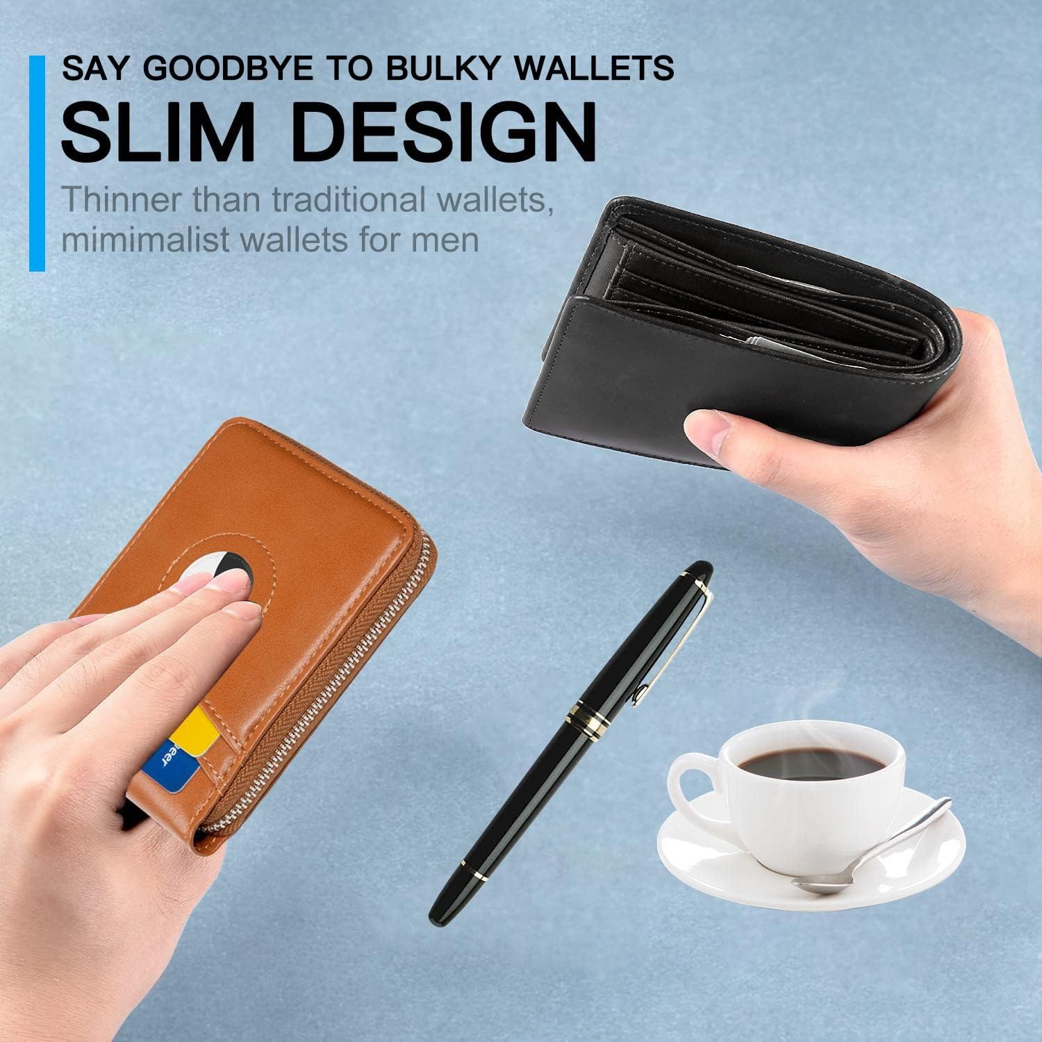 Huztencor AirTag Wallet, Mens Wallet Zipper RFID Slim Leather RFID Credit Card Wallet with Built-in Case Holder for Apple AirTag Oil Brown - Image 6