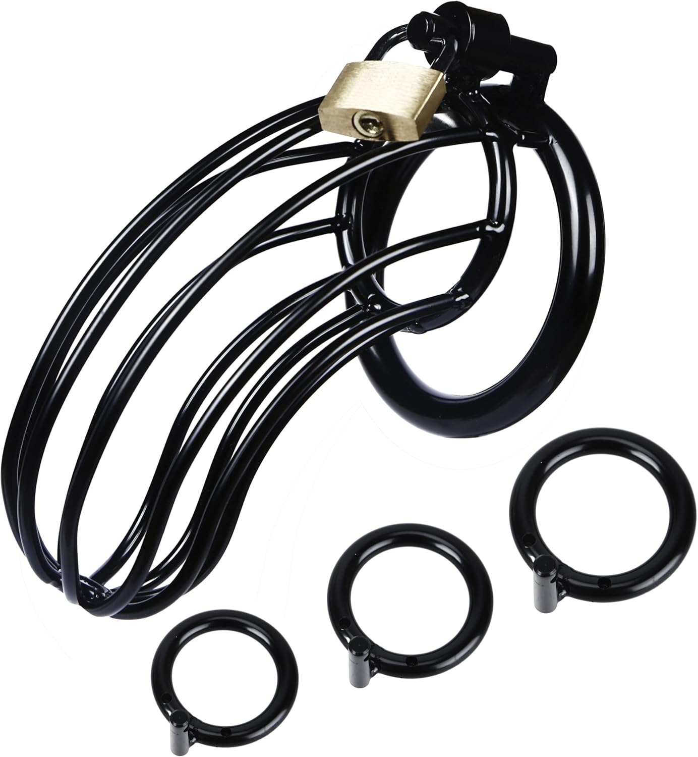 Male Chastity Cage - Large Metal Cock Cage Chastity Device Locked with 3 Sizes Rings and 2 Keys, Adult Sex Toys & Games for Men Penis Exercise and Abstinence, Black
