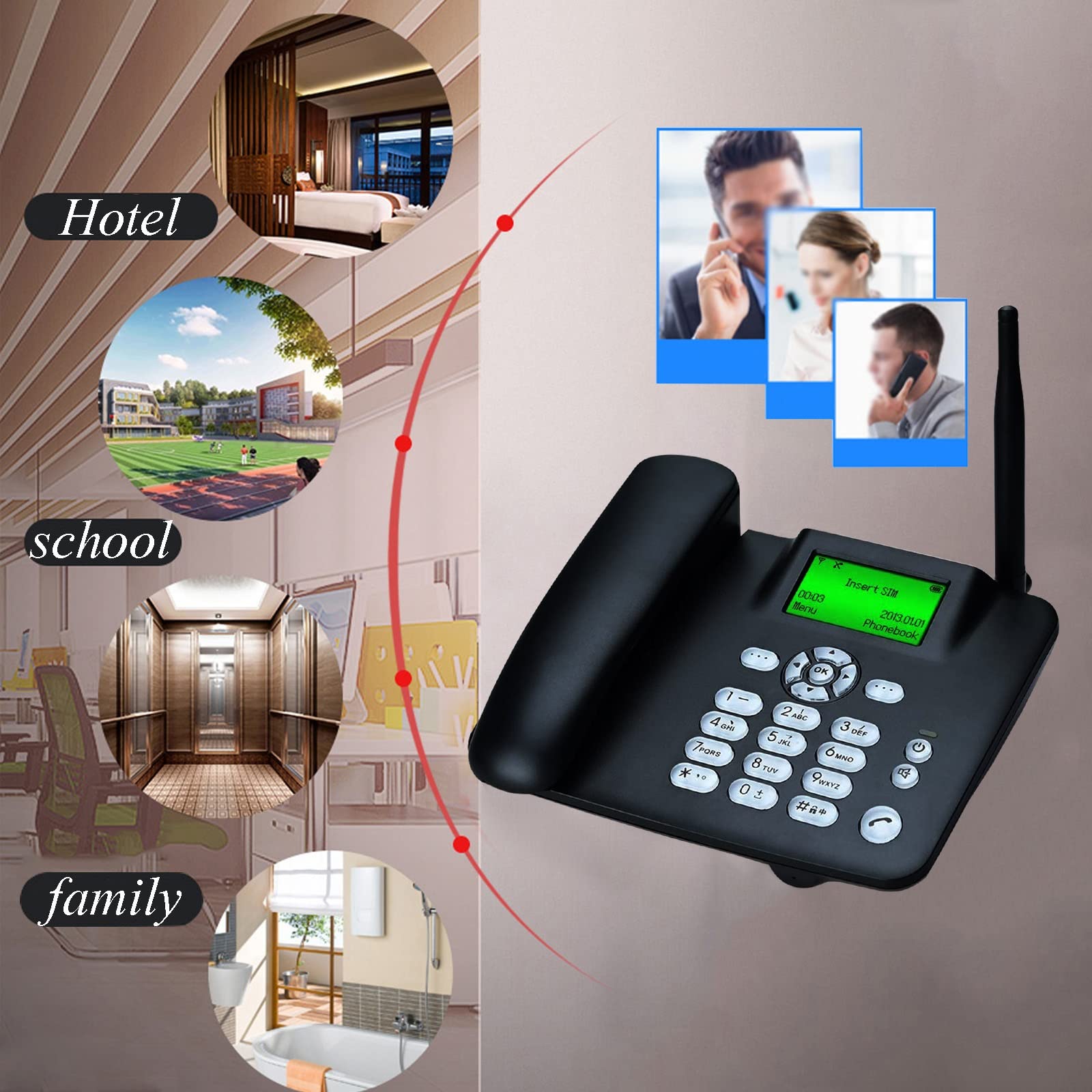 HJXGQJM Telefono domestico GSM in nero, wireless Quad Band, telefono da scrivania con slot per scheda SIM, vivavoce, ID chiamante, per ufficio, hotel, telefoni fissi, affari