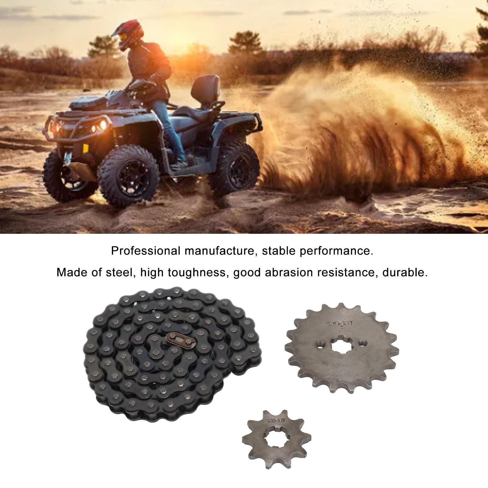 Pignons de Moteur Avant 420 19T, pignon arrière à 10 Dents, Kit de chaîne 420 en Acier pour VTT Tout-Terrain