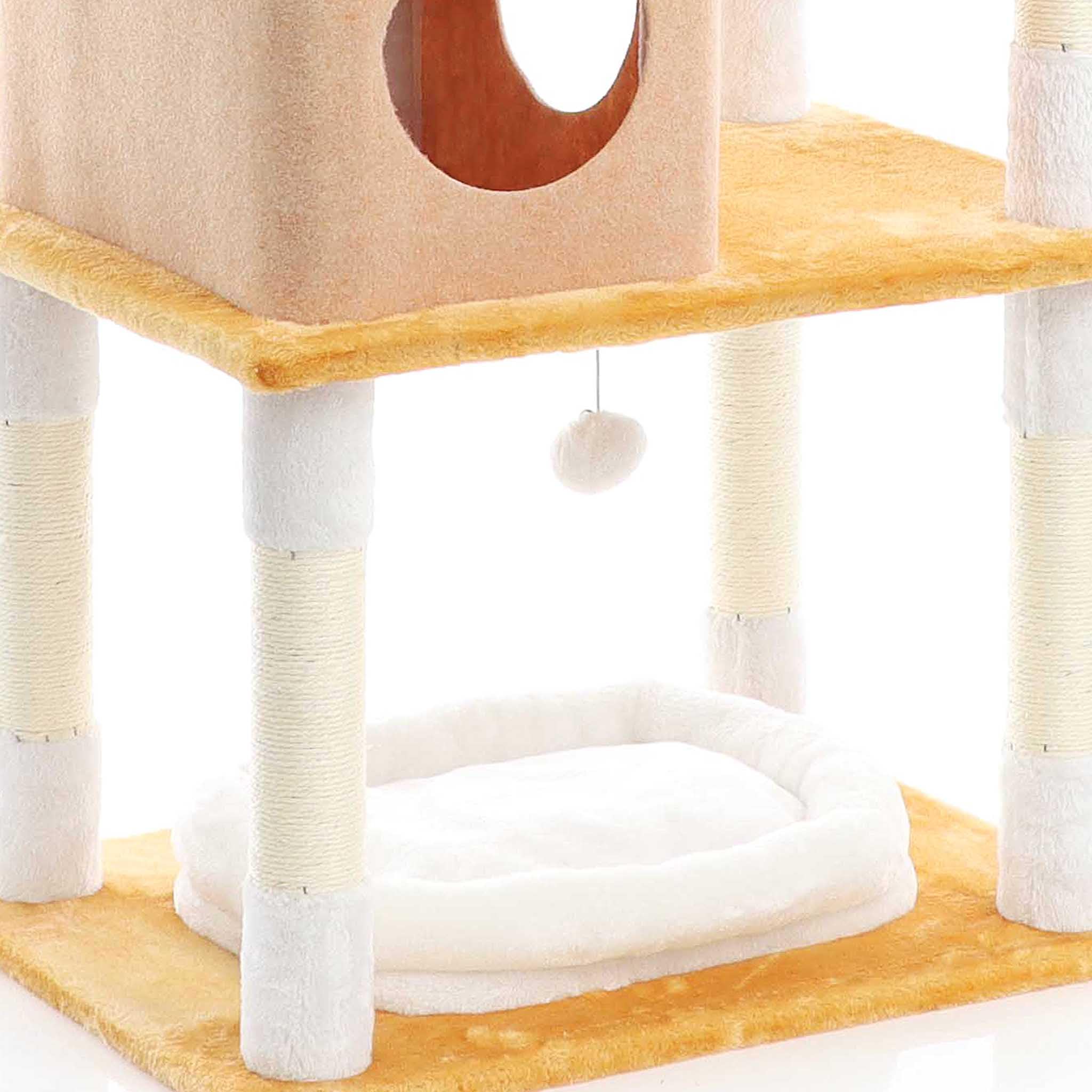 Fudajo Arbre à Chat Blanc/Brun 164cm Poste de grattage avec du sisal, Une Niche/Maison à Chats