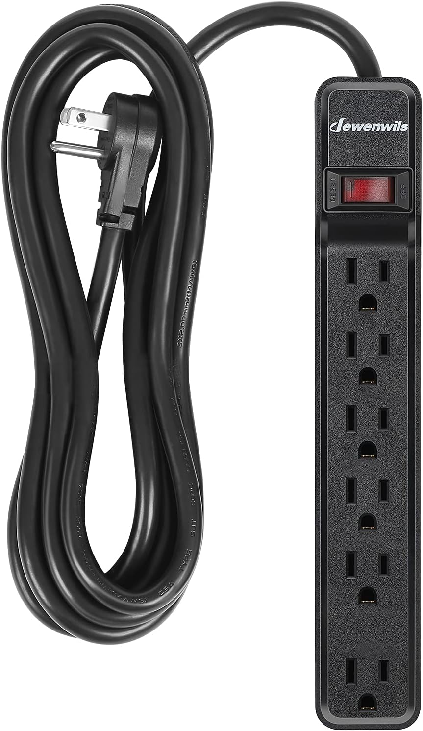 DEWENWILS Surge Protector Power Strip, 12FT Extension Cord with Flat Plug, 6-Outlet Includes 1-Wide-Spaced Socket, 500J Surge Protection, 15A Circuit Breaker, Wall Mountable, UL Listed, Black