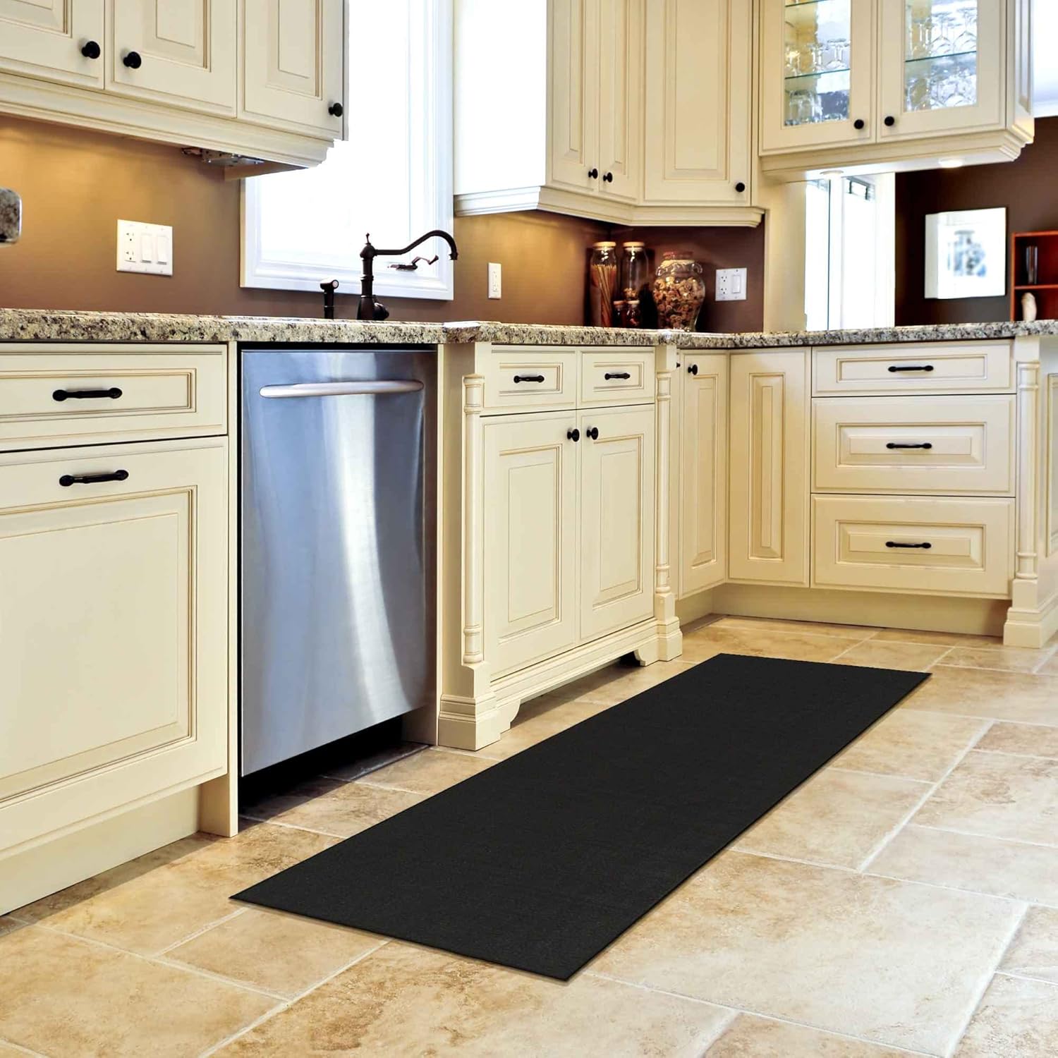 Machine Washable Solid Non-Slip Rubberback 2x5 Modern Runner Rug for Hallway, Kitchen, Living Room, Bedroom, Entryway, 20" x 59", Black : Home & Kitchen