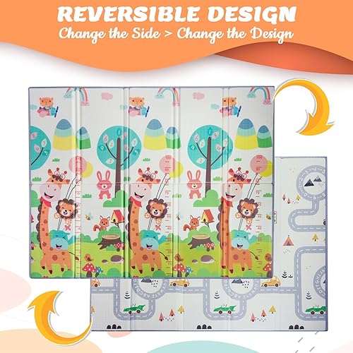 Miniatura 2 de Little Big Hugs Tapete de juego para bebé, 78 x 70 pulgadas, impermeable, plegable, reversible, antideslizante, grande para gatear para el suelo,