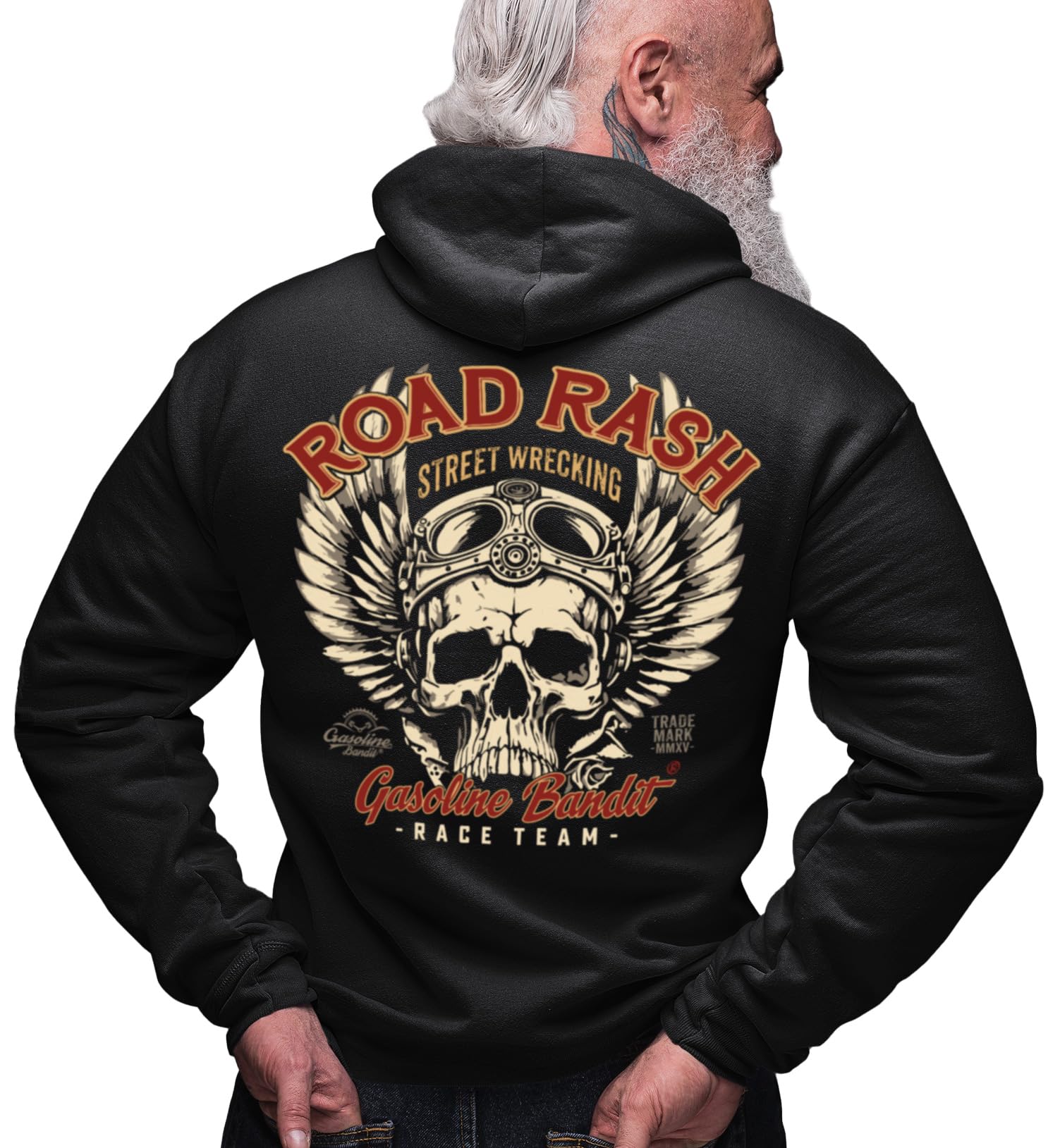 Gasoline Bandit Biker Racer Kapuzen-Jacke Zip-Hoodie für Motorradfahrer Road Rash