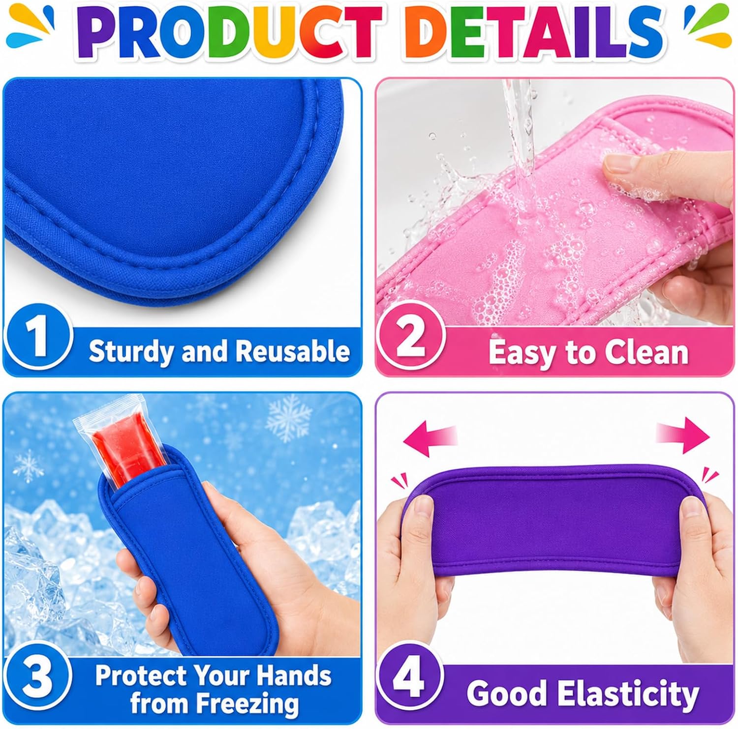 48 Sets End of School Year Gifts Bulk Reusable Ice Pop Sleeves with Gift Cards and Ribbon Ice Pop Neoprene Insulator Sleeves Graduation Gift for Summer Classroom Prizes Birthday Party Favors (Rainbow)