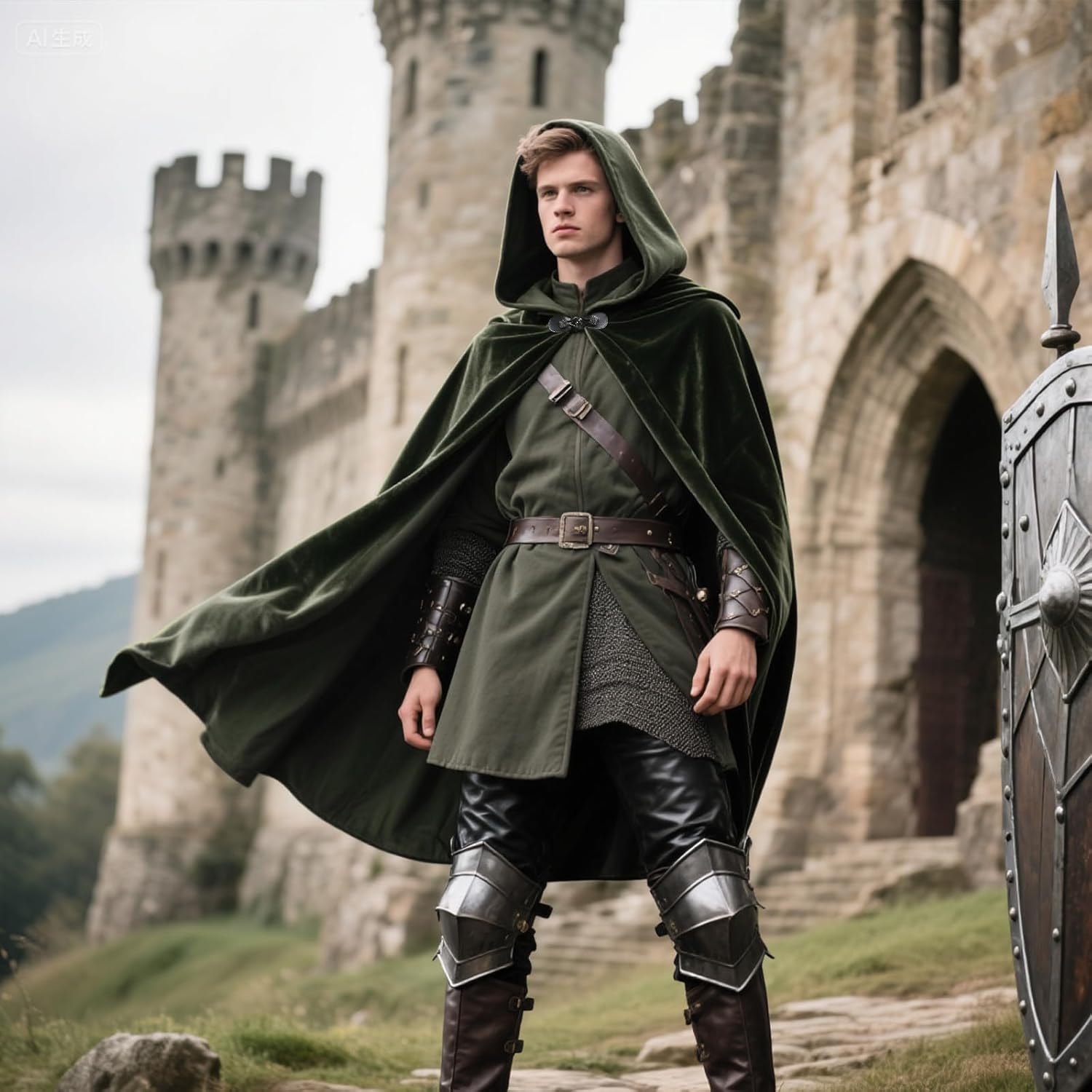 Medieval Velvet Hooded Cloak Renaissance Hooded Cape with Metal Buckle Halloween Costume for Hobbit Cosplay - Image 8