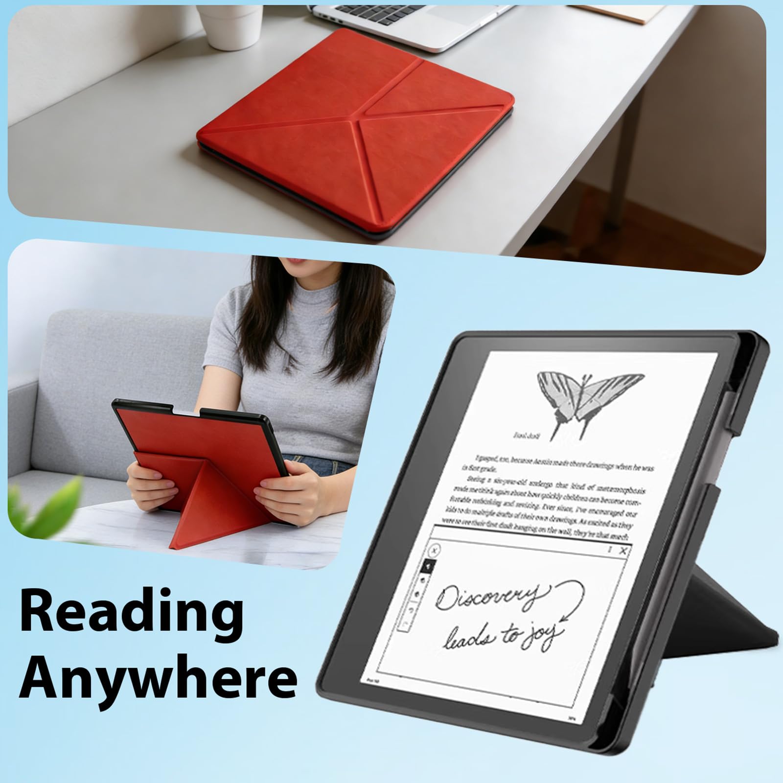 Schutzhülle für Kindle Scirbe, inklusive Displayschutzfolie, Premium-PU-Leder, Standfunktion, automatische Sleep/Wake-Funktion und Stifthalter, für Kindle Scribe (Version 2022/2024), Rot
