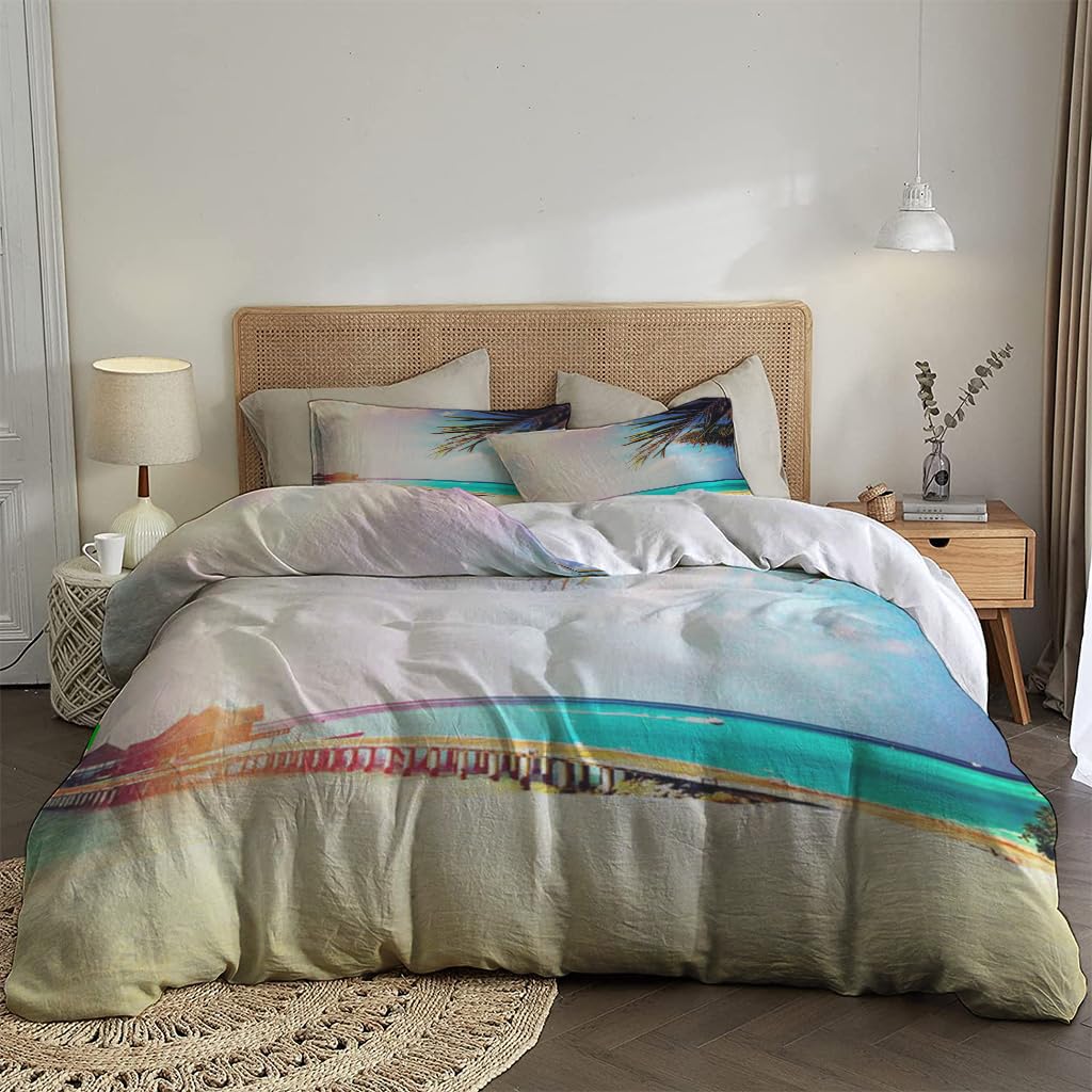 NIBAINLO 布団カバートロピカルパラダイス 肌に優しい ピーチスキン加工 掛け布団カバー 和式 洋式 あったか 布団カバーセット リバーシブル ホームステイ ホテル 家庭兼用