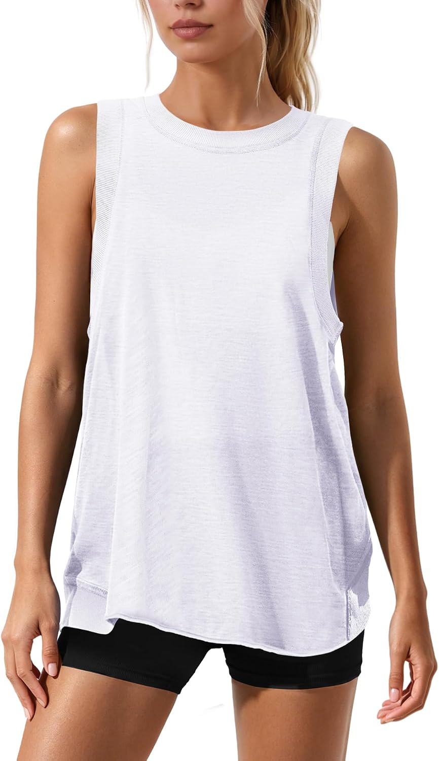 SENSERISE Womens Open Back Workout Tank Tops Yoga Tee | Sleeveless, Athletic Shirt, Slouchy Tunic, Gym Yoga Running Tee, Loose Comfortable Activewear, Lightweigt Top
