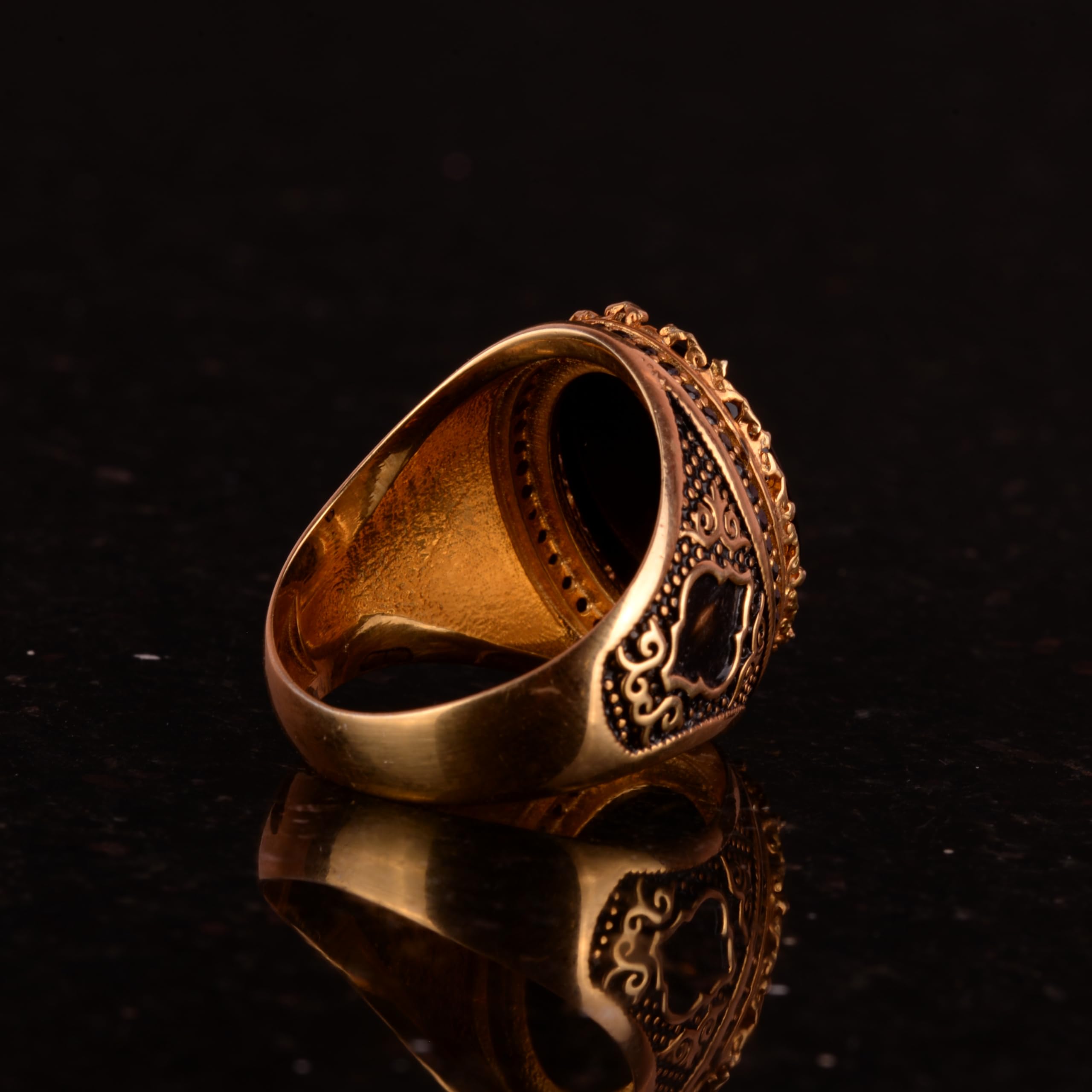 KAMBO Gokturk Ring aus 925er Sterlingsilber, grauer Wolf, handgefertigter Vintage-Stil, Herrenschmuck, Sterlingsilber, Obsidian, Sterling Silber, Obsidian