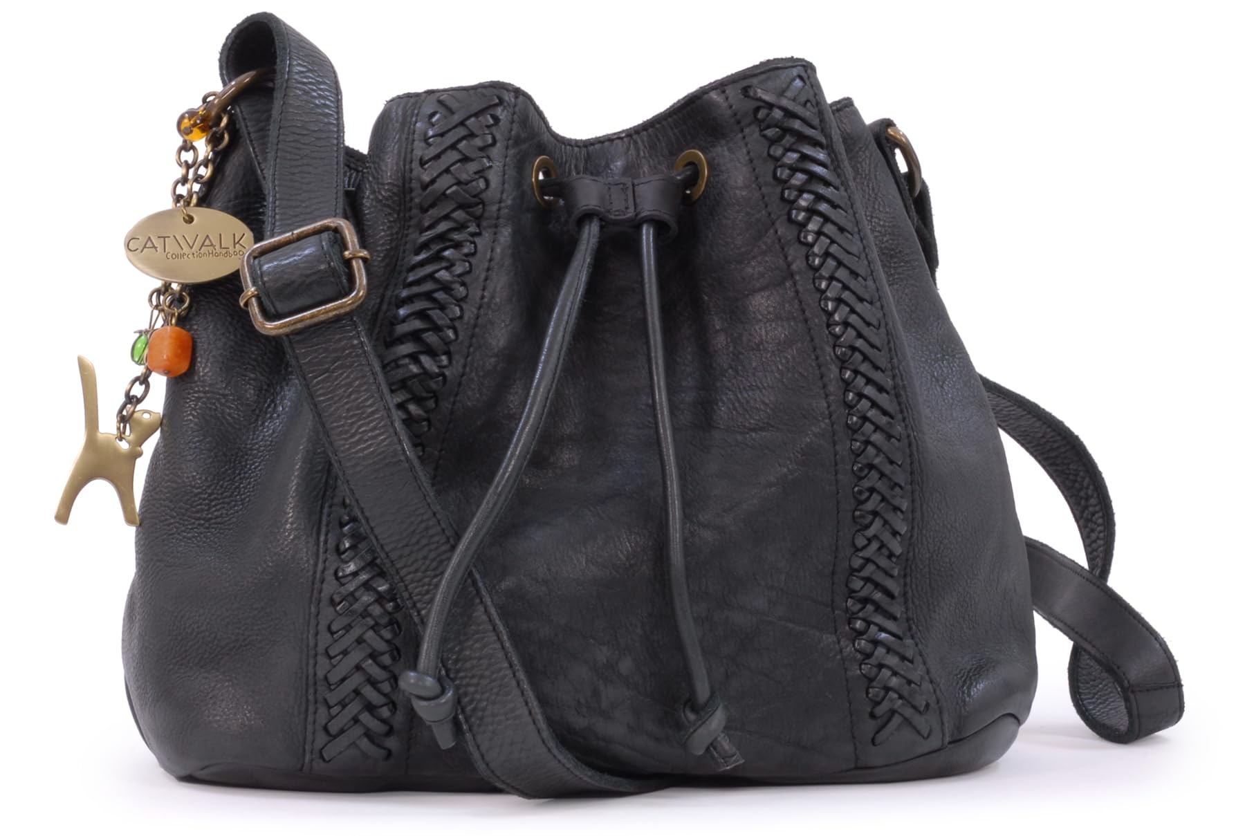 Catwalk Collection Handbags - Borsa Tracolla Media da Donna in Pelle - Borsa a Secchiello con Coulisse - Tracolla Regolabile - Francesca