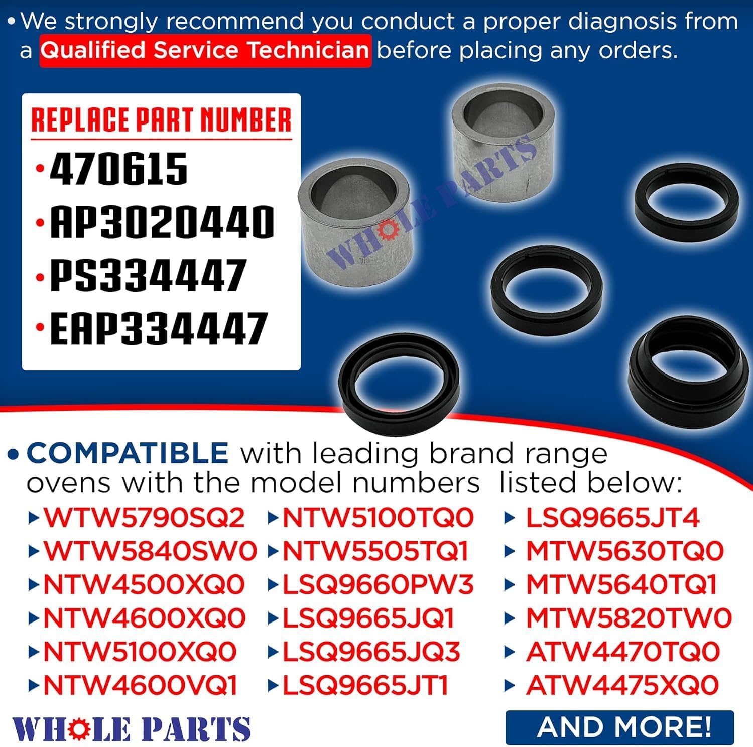 Upgraded Whole Parts Washer Center Post Bearing and Seal Kit Part# 285203 - Compatible with Some Admiral, Amana, Crosley, Estate, Inglis, Kenmore, Roper, Magic Chef, Maytag and Whirlpool Washer