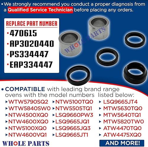 Miniatura 2 de Whole Parts Kit de rodamiento y sello de poste central de arandela Parte # 285203 - Reemplazo y compatible con arandelas SomeAdmiral, Amana,