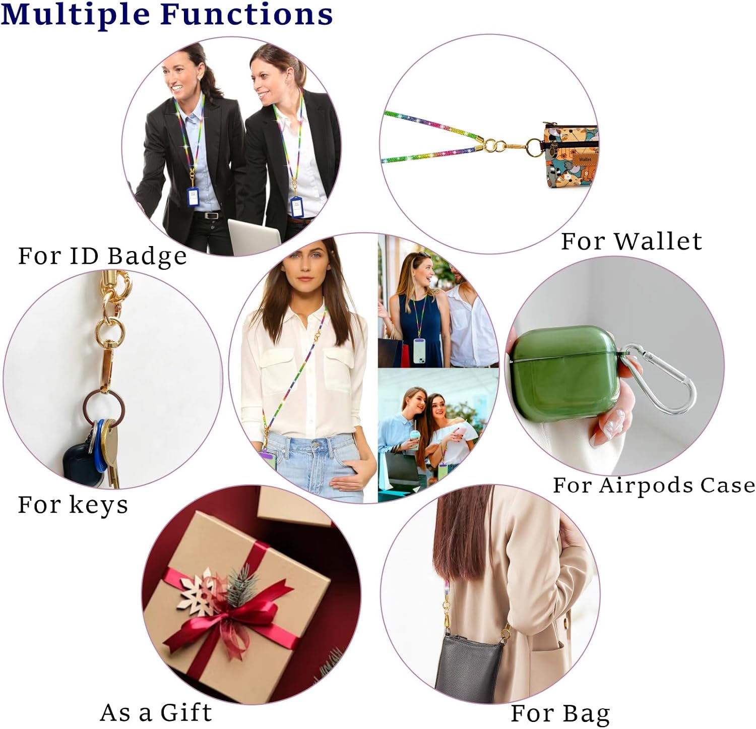 3-in-1 Bling Crystal Phone Crossbody Strap for Women, Rhinestone Cell Phone Lanyard Necklace with 2 Tether Tabs image 5