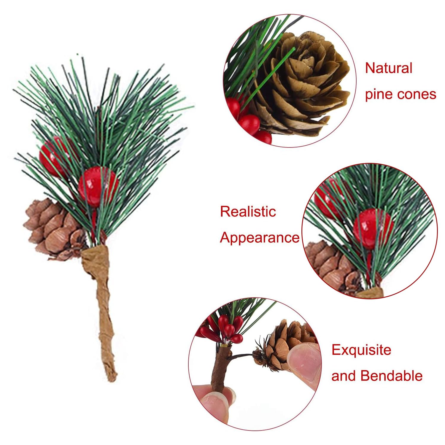 16 Rami Artificiali Natale Con Pigne E Bacche | Decorazioni Albero E Ghirlande | PVC Alta Qualit&agrave;