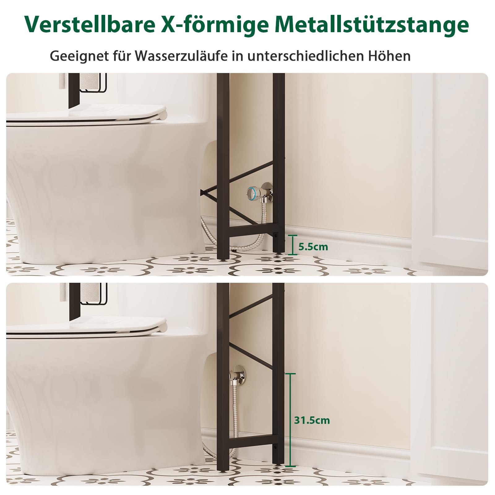 Dripex Scaffale per WC a 4 livelli, organizer da bagno sopra la toilette, scaffale per lavatrice, ripiani regolabili in altezza (marrone)